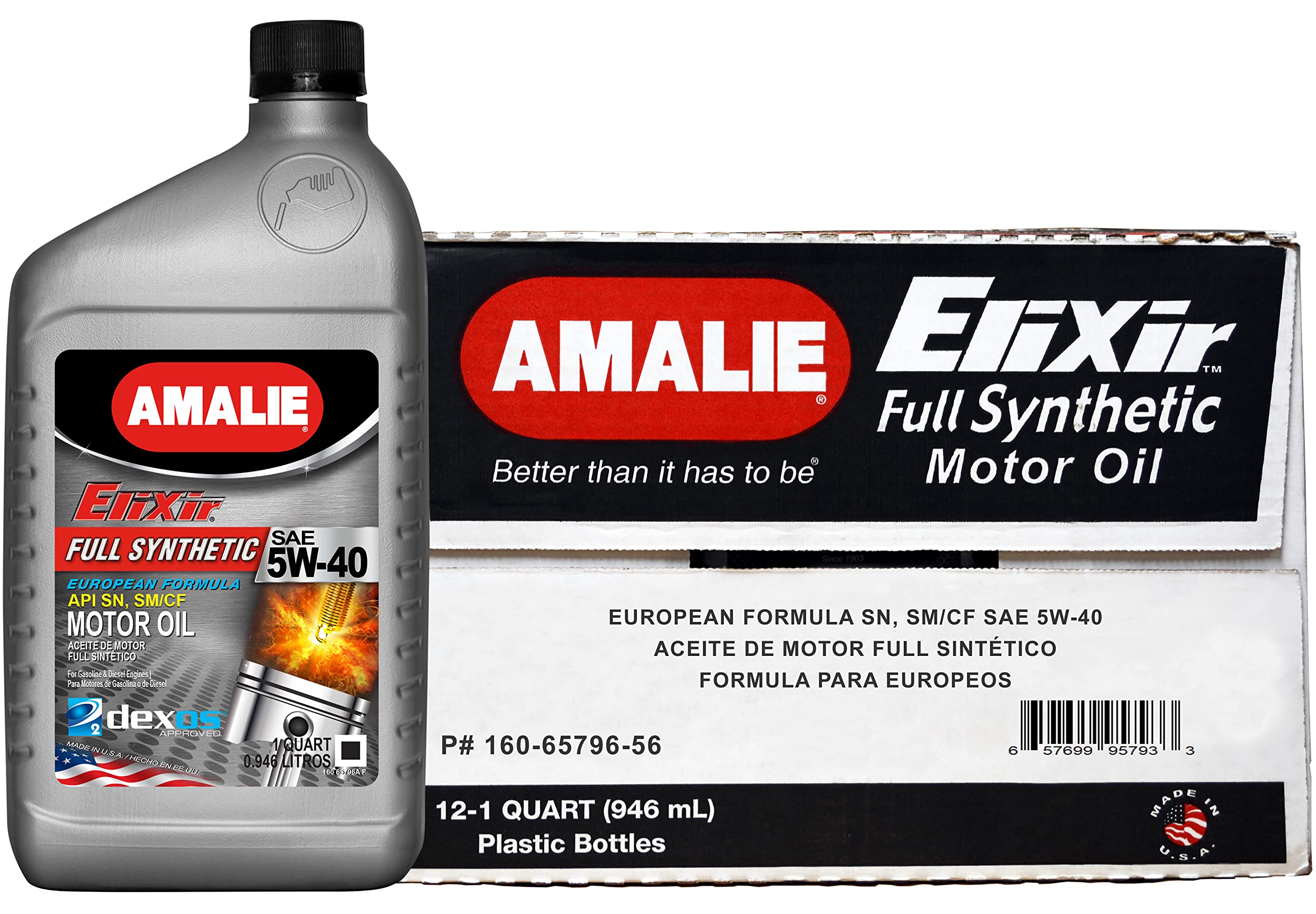 AMALIE Elixir 5W-40 dexos2 Full Synthetic European Motor Oil - 1 Quart Bottle (Pack of 12) - High Performance Engine Protection for BMW, Mercedes, Audi & VW - Ideal for Daily Driving & Extreme Weather Conditions