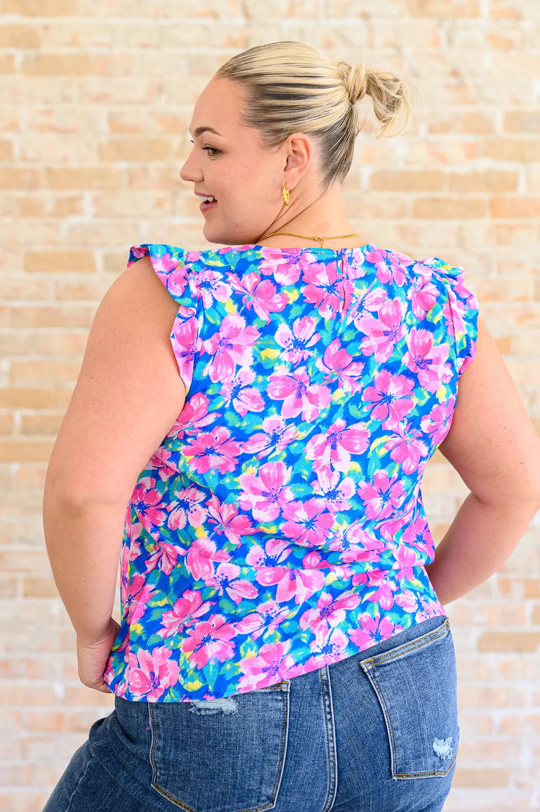 Royal Pink Flutter Sleeve Blouse for Women | Elegant Petals on the Moon Design | Perfect for Date Night & Office Wear