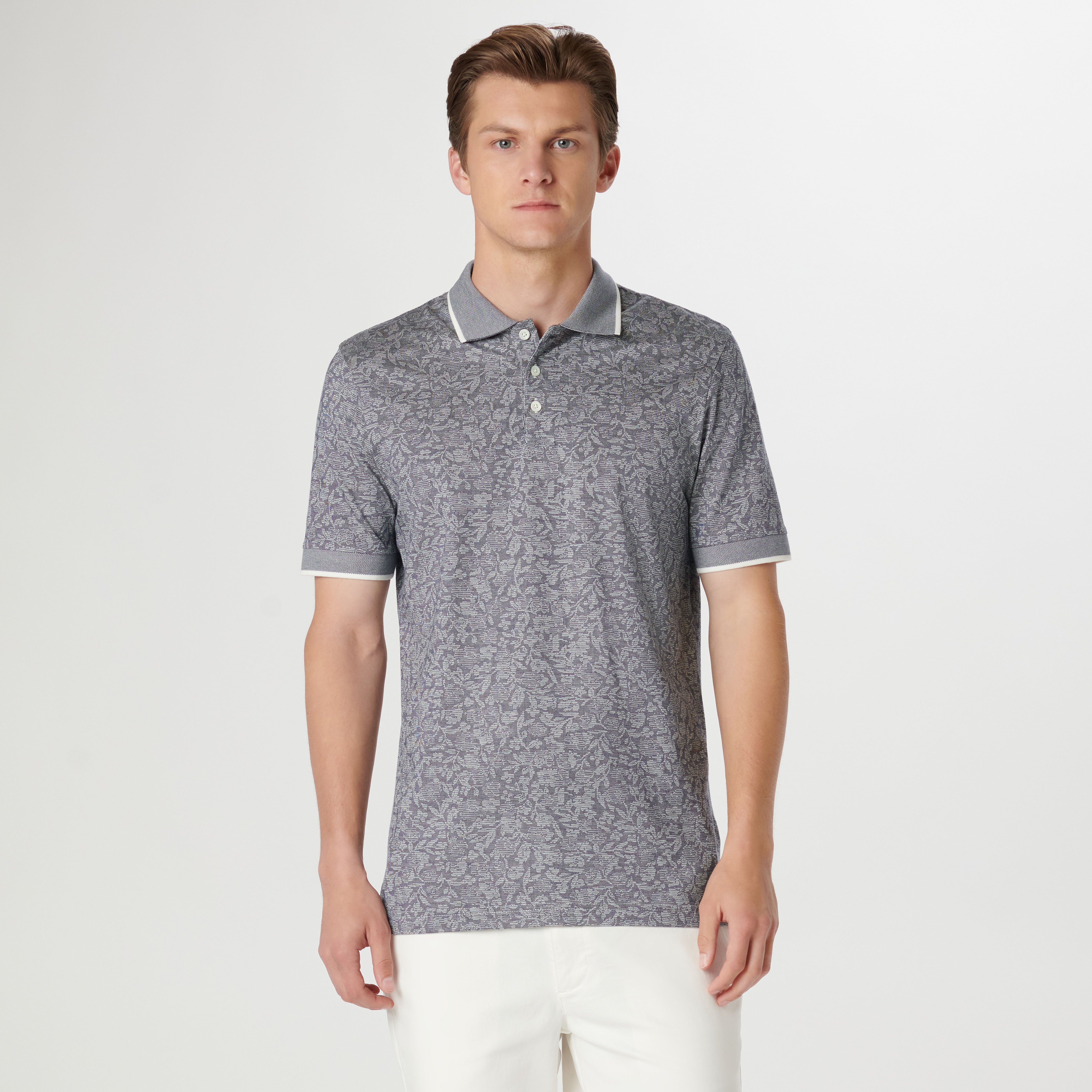 Floral Jacquard Polo Shirt for Men - Stylish Casual & Business Wear - Breathable Comfort Fit for Summer & Outdoor Activities