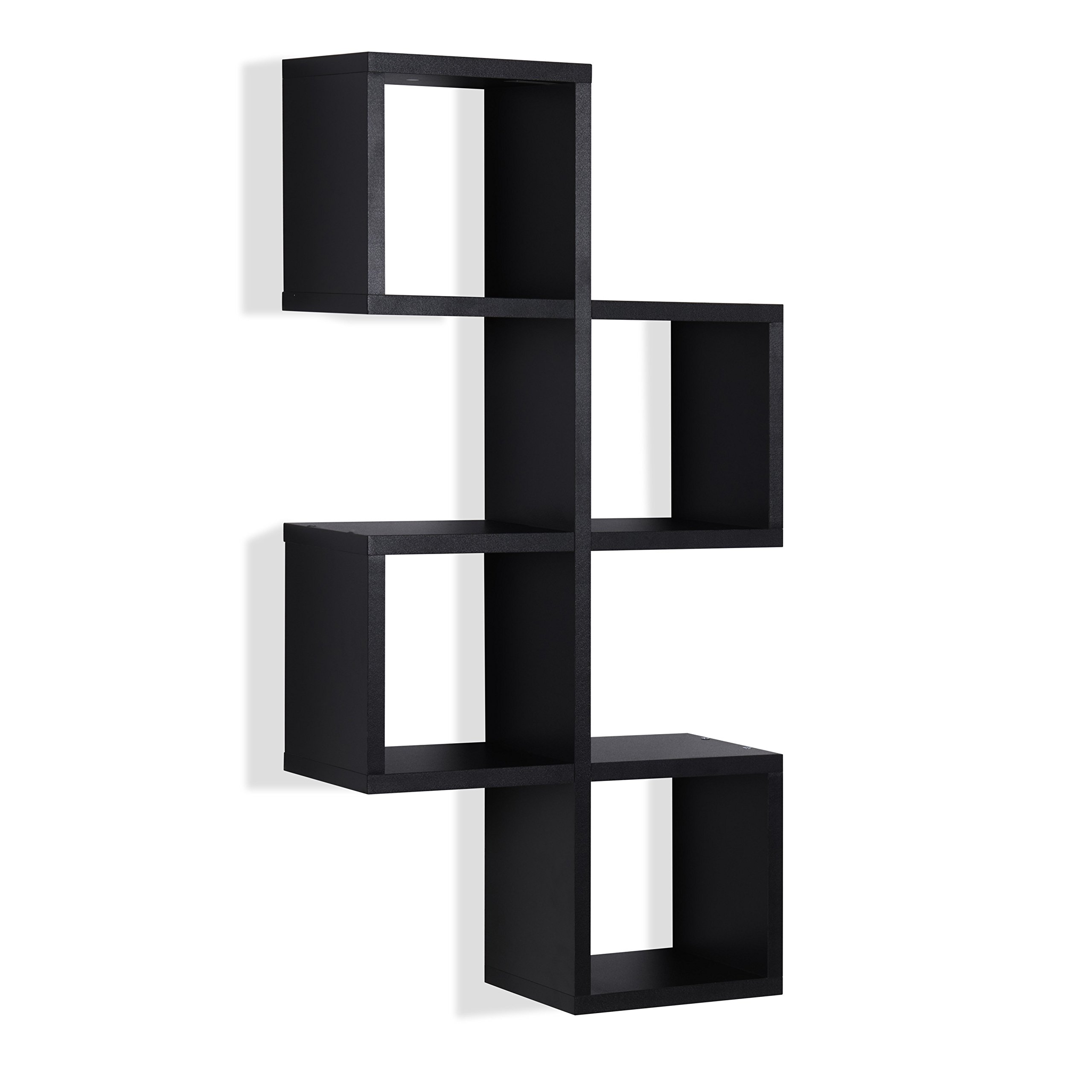 Danya B. Cubby Chessboard Wall Shelf - Horizontal or Vertical Mount, Black Wooden Organizer for Living Room, Bedroom & Office Storage