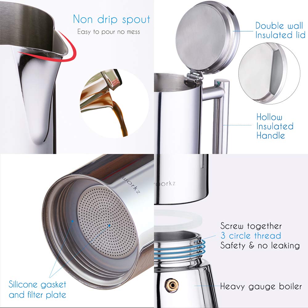 Easyworkz Diego 12-Cup Stovetop Espresso Maker - 17.5 oz Moka Pot with Silicone Gasket Seals & Filter Screen Replacement - Perfect for Home Coffee Brewing, Camping & Italian-Style Espresso