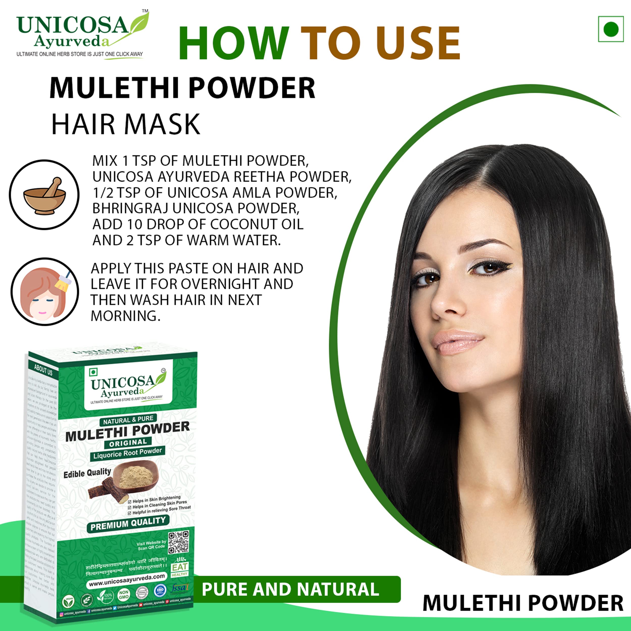 UNICOSA Ayurvedic Natural Mulethi Powder (Licorice Root Powder) 200g - Skin Whitening, Hair & Face Care | Yashtimadhu for Glowing Skin & Healthy Hair | Perfect for DIY Beauty Masks & Herbal Teas