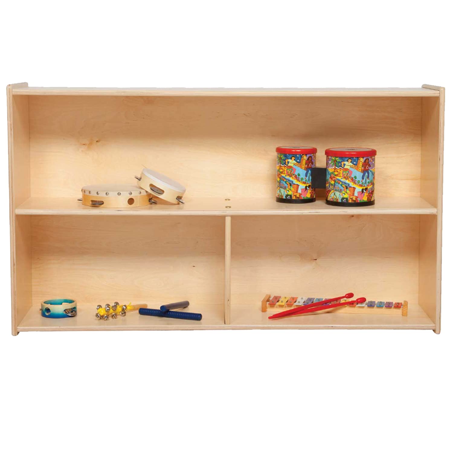 Contender 3-Section Classroom Storage Cabinet with 2 Shelves - Organize Toys, Art Supplies & More - Natural Finish RTA Cabinet for School, Office or Home Organization