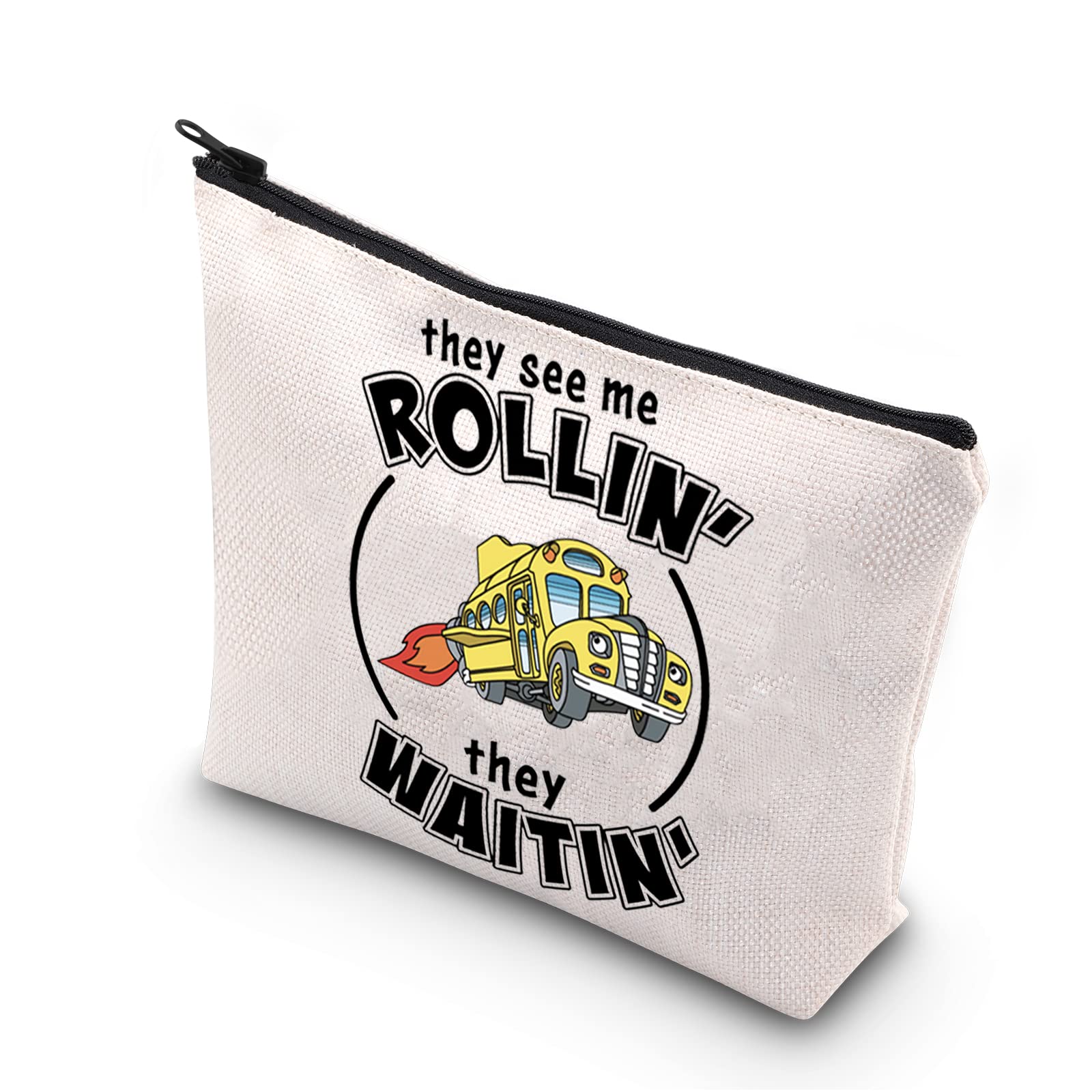 Funny Bus Driver Gift - 'They See Me Rollin They Waitin' Cute Zipper Pouch for Bus Driver Appreciation - Perfect for School Bus Drivers, Transit Operators & Transportation Professionals