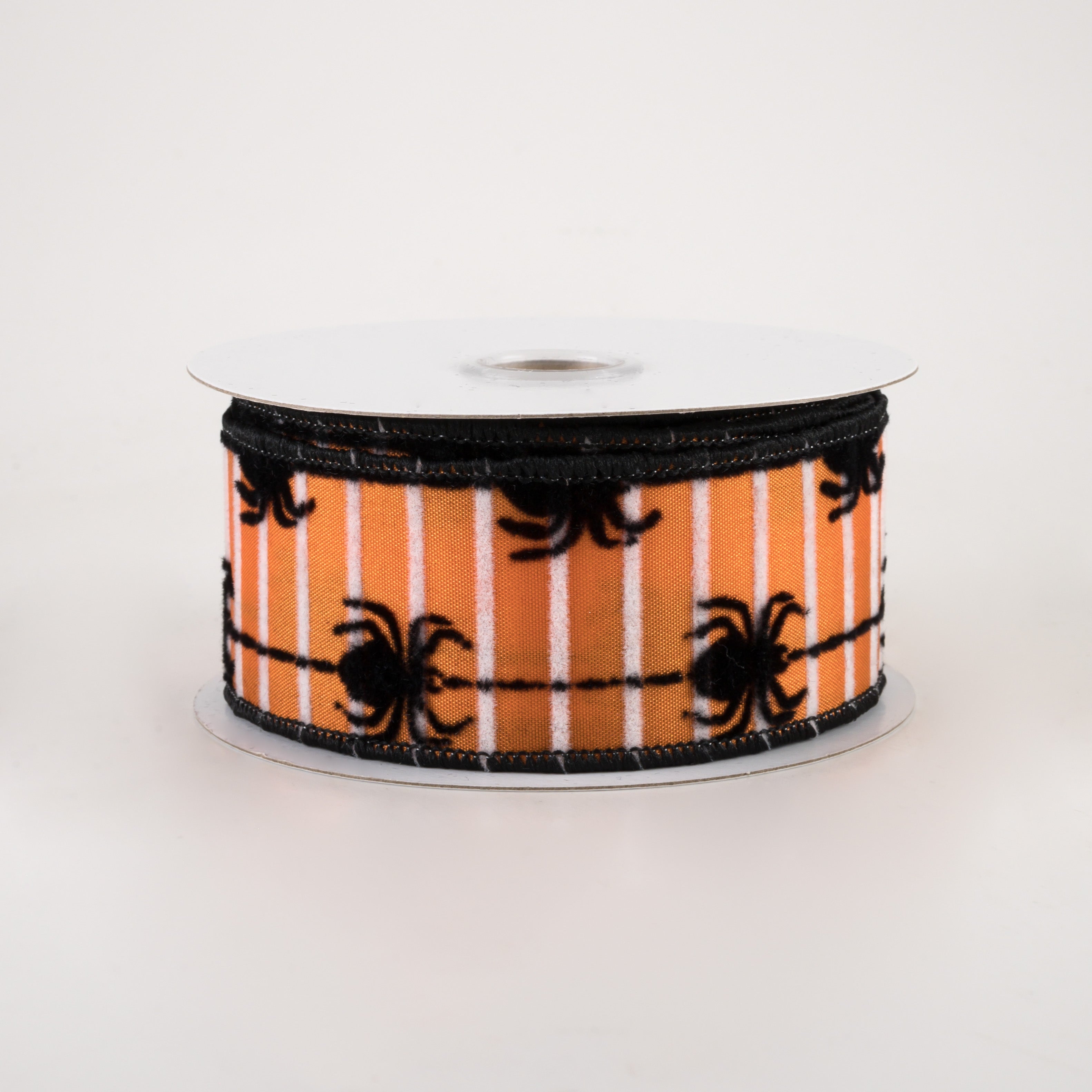 1.5 Inch Flocked Spiders Stripe Ribbon - Orange & Black Halloween Decor (10 Yards) - Perfect for DIY Crafts, Gift Wrapping, Party Decorations