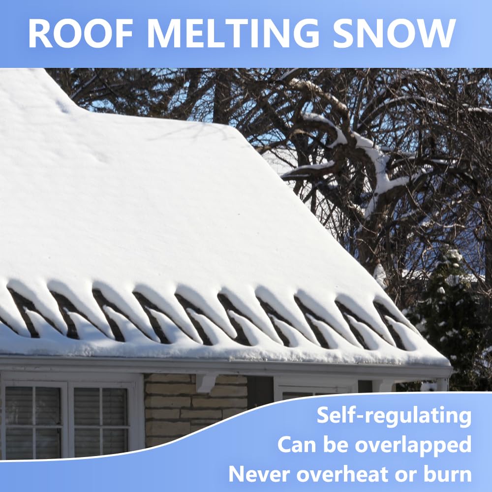 Heat Tape for Water Pipes - Self-Regulating Deicing Heating Cable (120V 8W/ft) - Freeze Protection for Roof Gutters & Pipes - Perfect for Winter Home & RV Pipe Maintenance