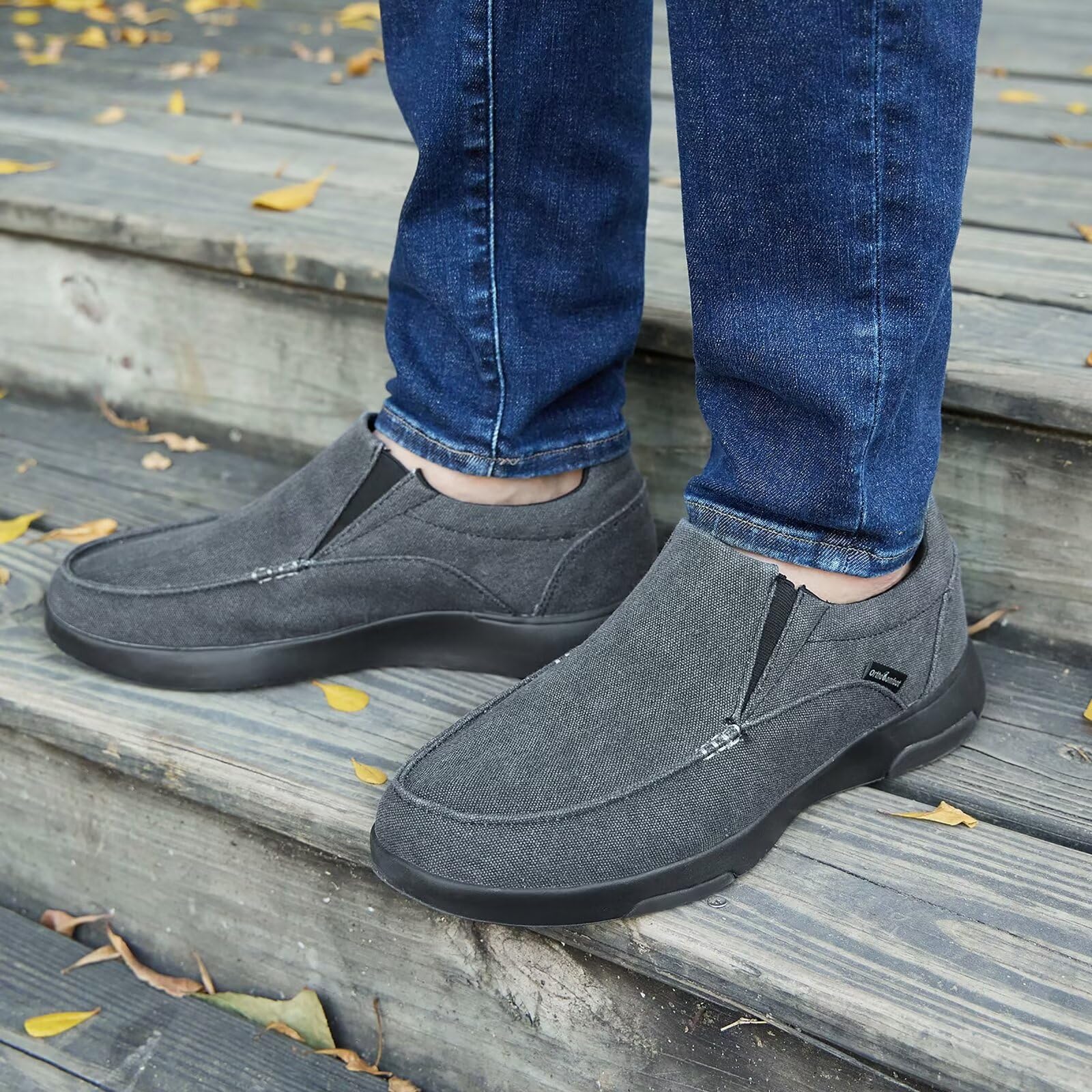 OrthoComfoot Men's Orthopedic Slip-On Shoes with Arch Support - Plantar Fasciitis Relief Loafers for Foot & Heel Pain - Comfortable Canvas Walking Shoes for Work, Travel & Daily Wear