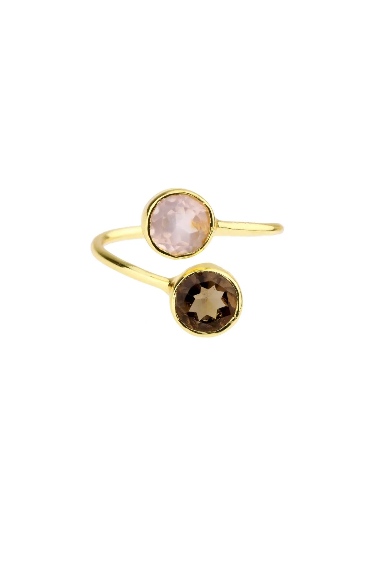 Smoky Topaz & Rose Quartz Double Gem Ring for Women - Elegant Stackable Jewelry for Everyday Wear, Gift Giving & Special Occasions