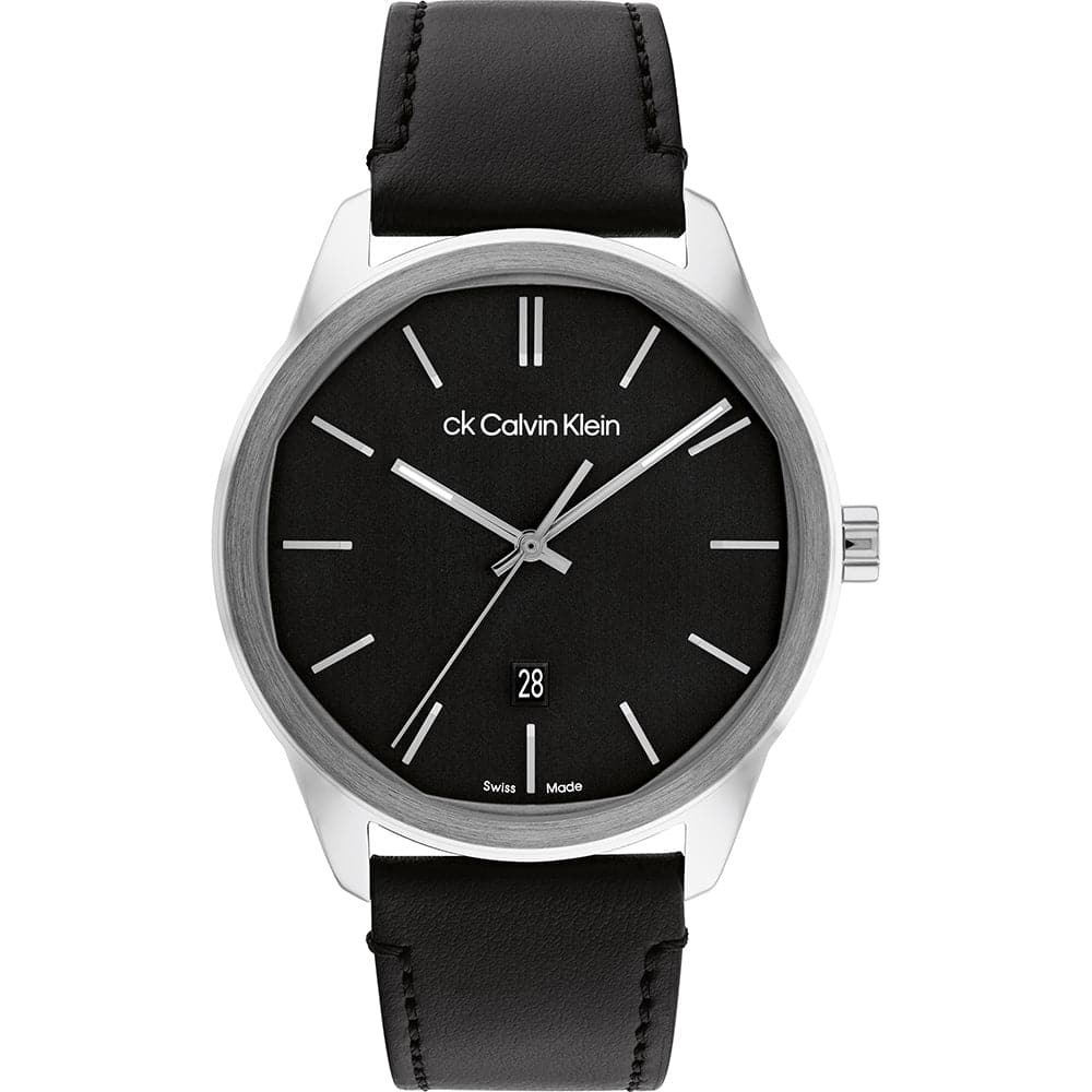 Calvin Klein Men's Black Dial Leather Strap Watch 25000062 - Classic Dress Watch for Business & Formal Occasions