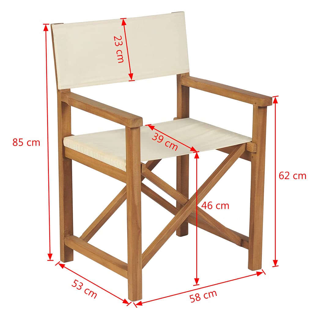 vidaXL Folding Director's Chair - Brown Cream Teak Wood Weather-Resistant Outdoor Furniture - Comfortable Seat & Backrest - Easy Storage & Assembly - Perfect for Garden, Patio, Camping and Beach Use