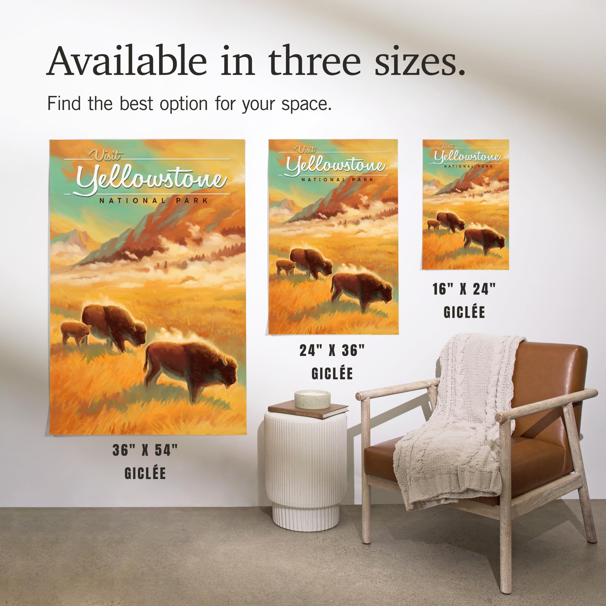 Lantern Press 16x24 Inch Yellowstone National Park Bison Giclee Art Print - Premium Oil Painting Style Wall Decor for Living Room, Bedroom & Office