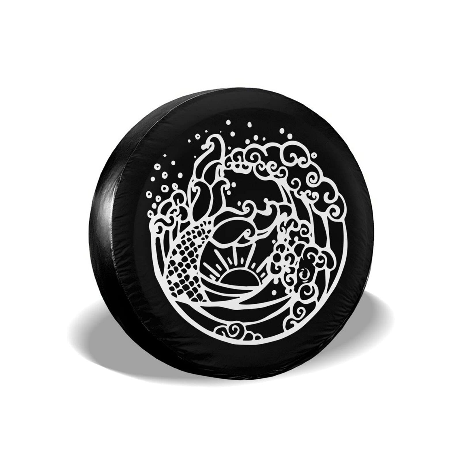 Waterproof White Mermaid Waves Spare Tire Cover - Dust-Proof 17 Inch Wheel Cover for Jeep, Trailer, RV, SUV & Most Vehicles | Perfect for Beach Trips & Outdoor Adventures