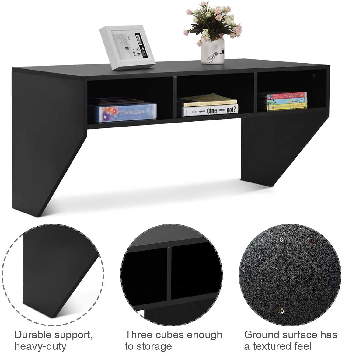 Giantex Wall Mounted Floating Computer Desk with 3 Storage Shelves - Compact Writing Study Table for Laptop, PC - Perfect for Small Spaces in Living Room, Bedroom & Home Office (Black) - Ideal for Remote Work, Online Classes & Space-Saving Home Organization