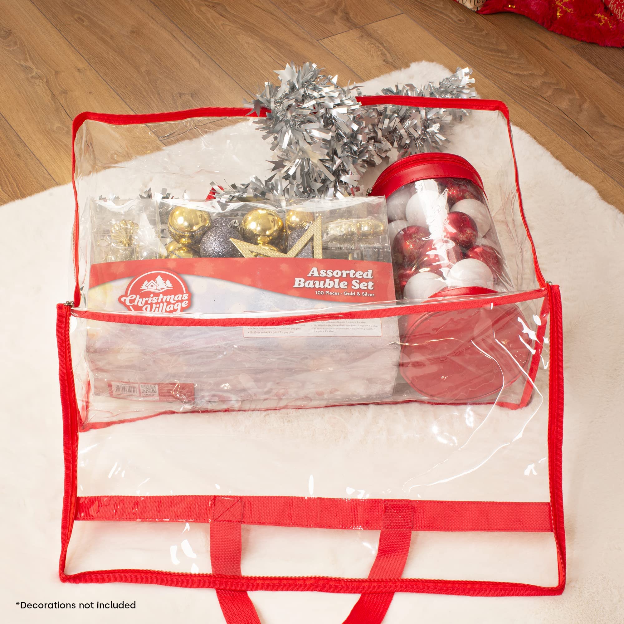 Christmas Village Storage Set - 2 Pack Clear PVC Organizer Bags with Zipper for Holiday Decorations, Toys & Wrapping Paper - Perfect for Bedroom Closet, Wardrobe & Seasonal Storage (Red)