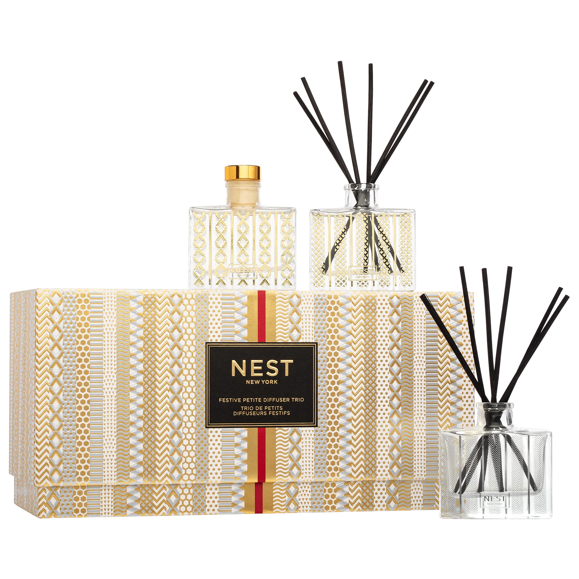 NEST Fragrances Petite Reed Diffuser Trio Set - 3 Premium Home Scent Diffusers for Living Room, Bedroom & Bathroom | Long-Lasting Aromatherapy Essential Oil Diffuser Gift Set