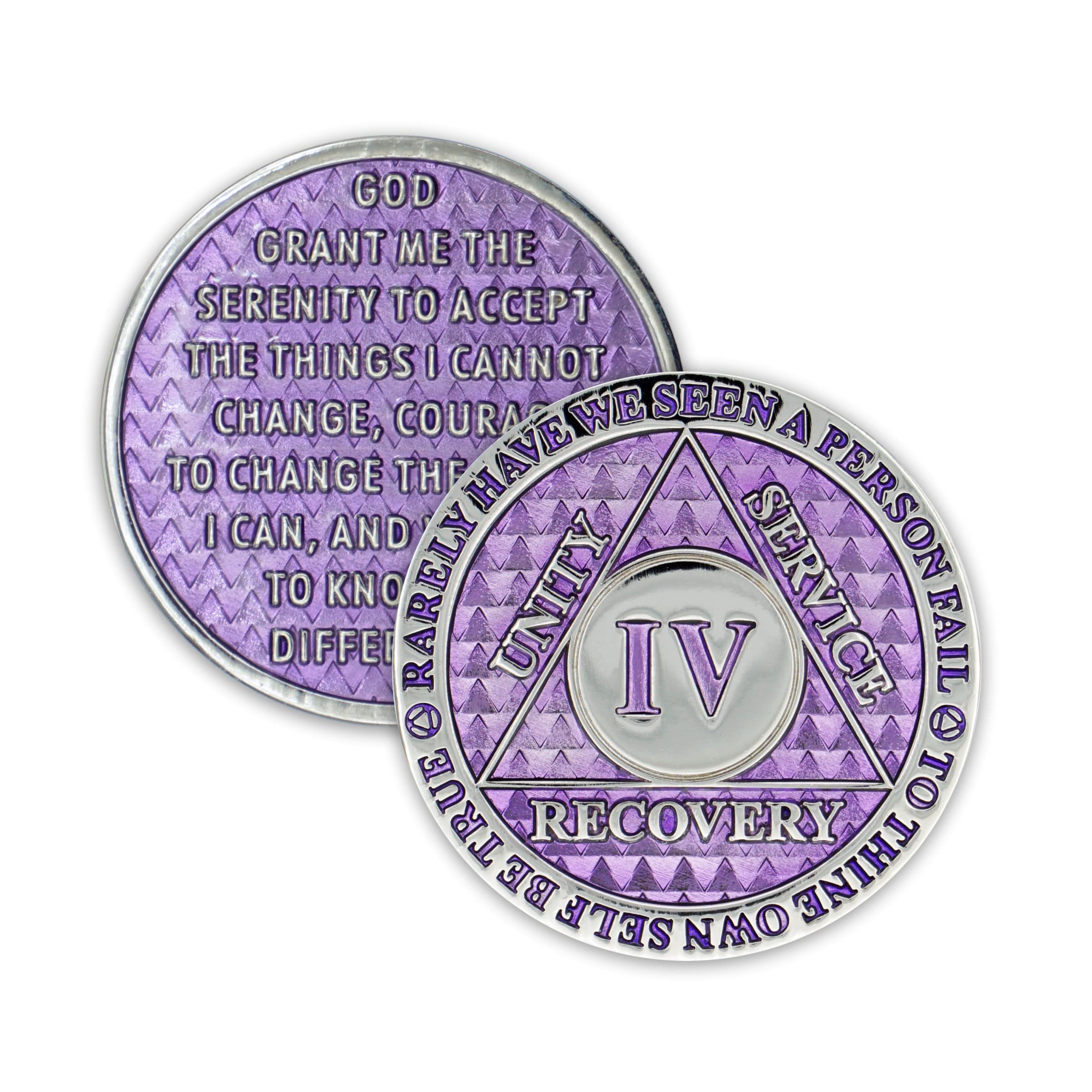 4 Year Sobriety Coin - AA Recovery Chip for Addiction Anniversary | Thick Triplate Token in Lavender | Motivational Gift for Alcoholics Anonymous, 12 Step Programs & Celebrating Milestones