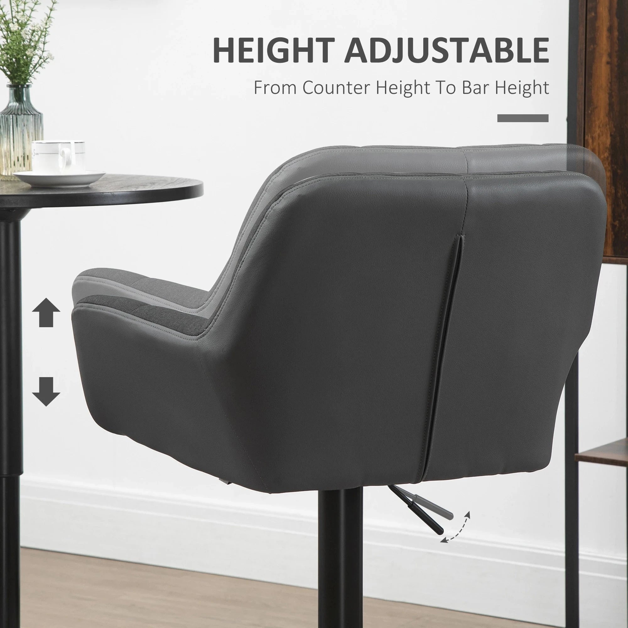 Swivel Adjustable Bar Stools (Set of 2) - Faux Leather & Linen Touch Fabric - 5 Color Options - Perfect for Kitchen Islands, Home Bars & Dining Areas
