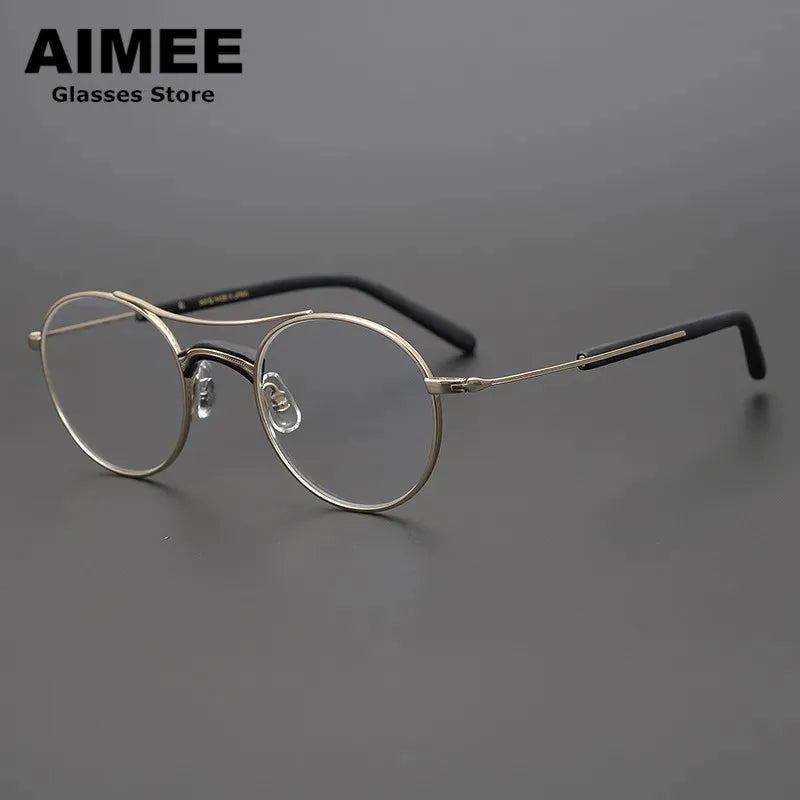 Aimee Unisex Full Rim Round Double Bridge Titanium Eyeglasses Frame 7106 - Lightweight Durable Glasses for Men & Women, Perfect for Reading, Working & Daily Wear