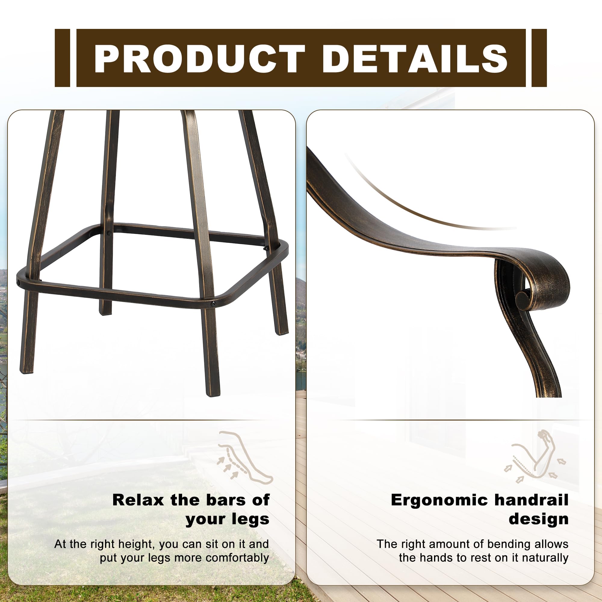 Grepatio 2-Piece Outdoor Swivel Bar Stool Set - Heavy Duty Cast Aluminum Patio Height Bar Chairs for Garden, Backyard, Poolside & Deck - Modern Bistro Dining Stools (Cushion Not Included) - Perfect for Outdoor Entertaining & Relaxation