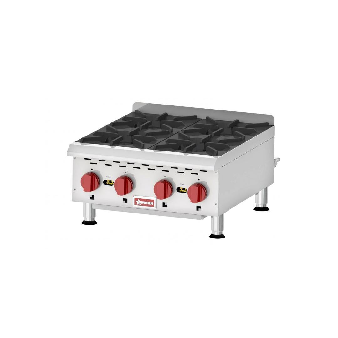 Nella 24 Heavy Duty Countertop 4 Burner Hot Plate - 88,000 BTU Natural Gas Stove for Commercial Kitchen, Restaurant & Outdoor Cooking
