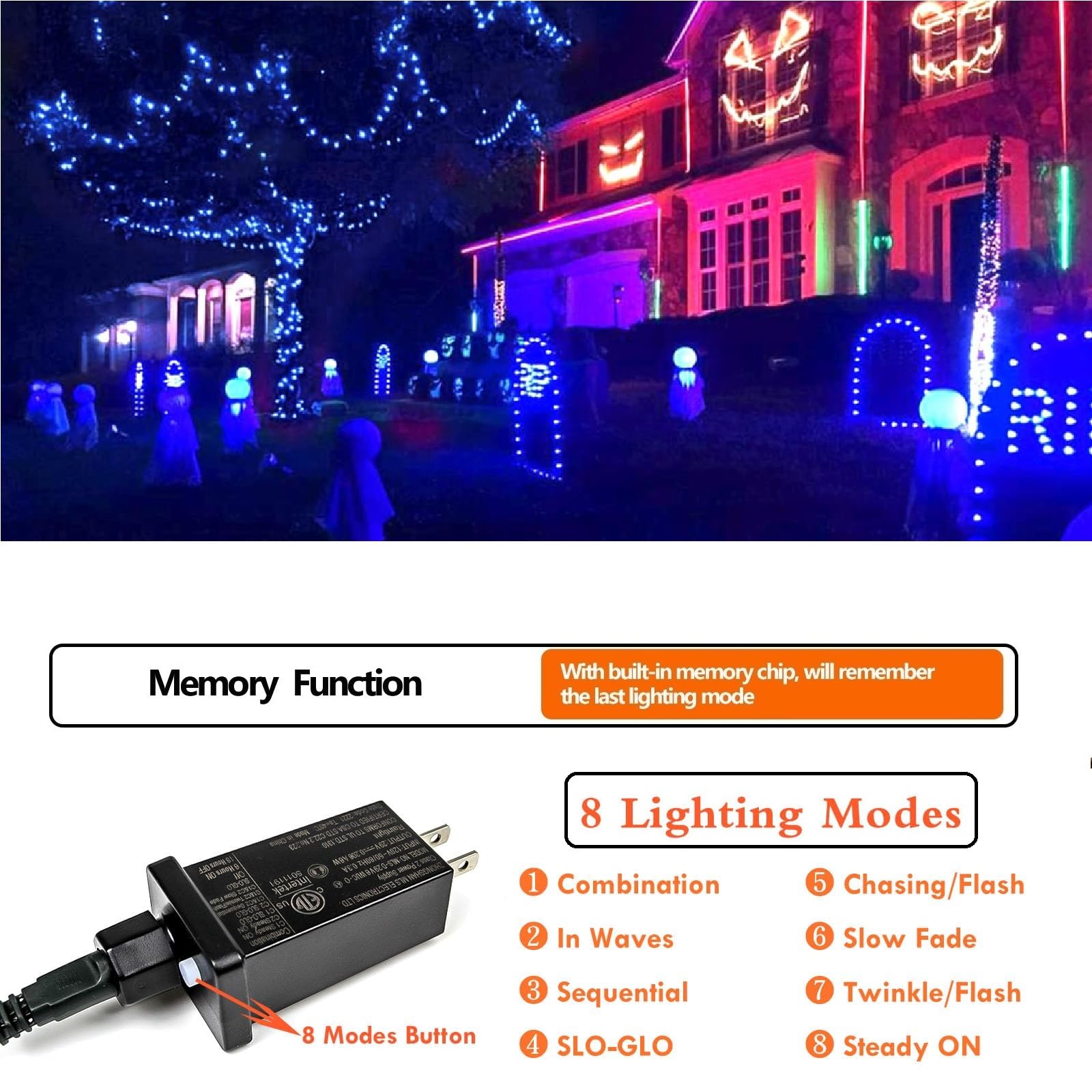2-Pack 66FT 200 LED Blue Christmas Lights - Super Bright Waterproof Indoor/Outdoor String Lights for Xmas Tree Decorations, Bedroom, Party, Garden & Patio - Perfect for Holiday Decor, Wedding, Backyard & Christmas Party Lighting