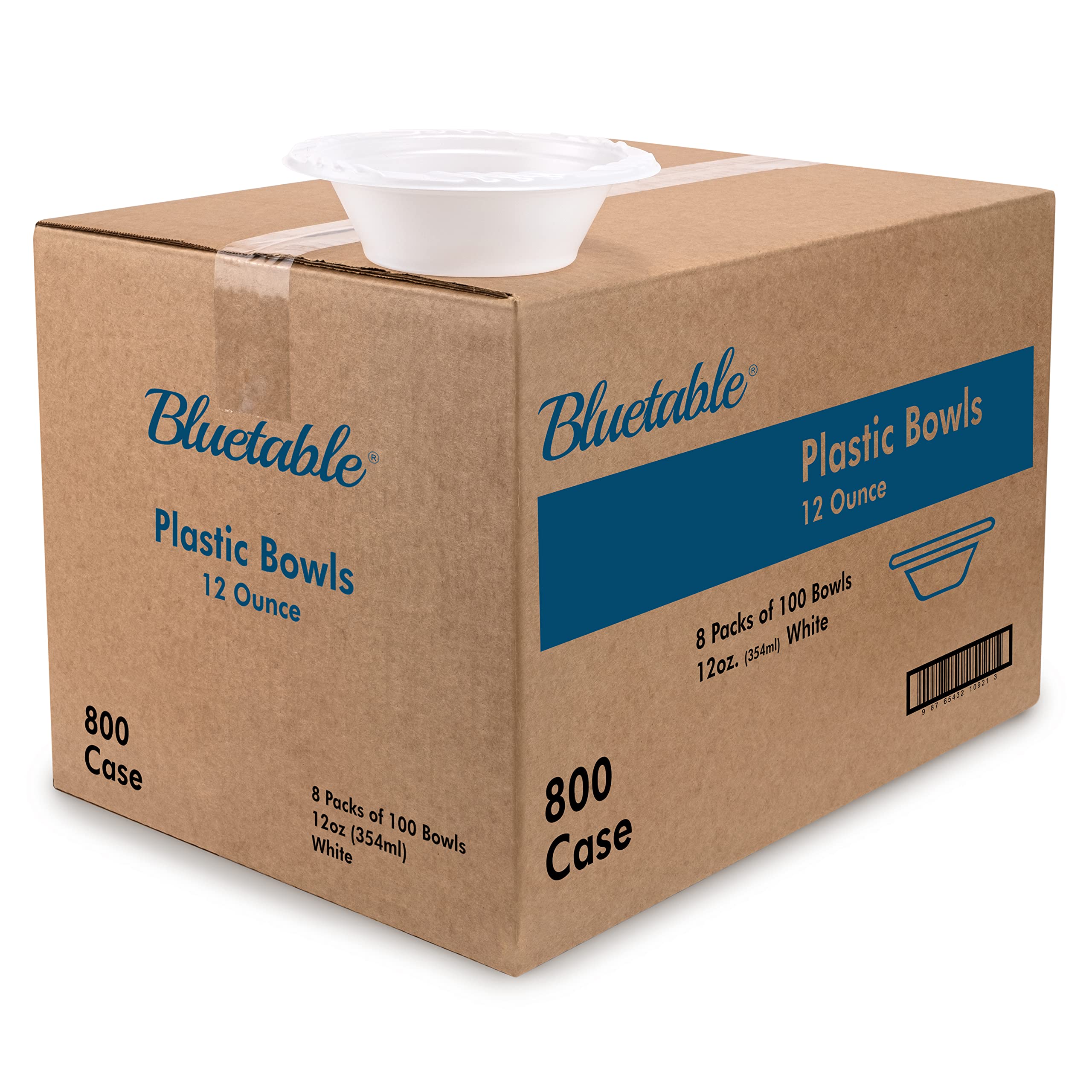 800-Pack Bluetable 12 oz Disposable Plastic Bowls - Heavy Duty Microwave Safe White Bowls for Hot Soup, Catering & Parties | Bulk Food Containers for Restaurants, Takeout & Home Use