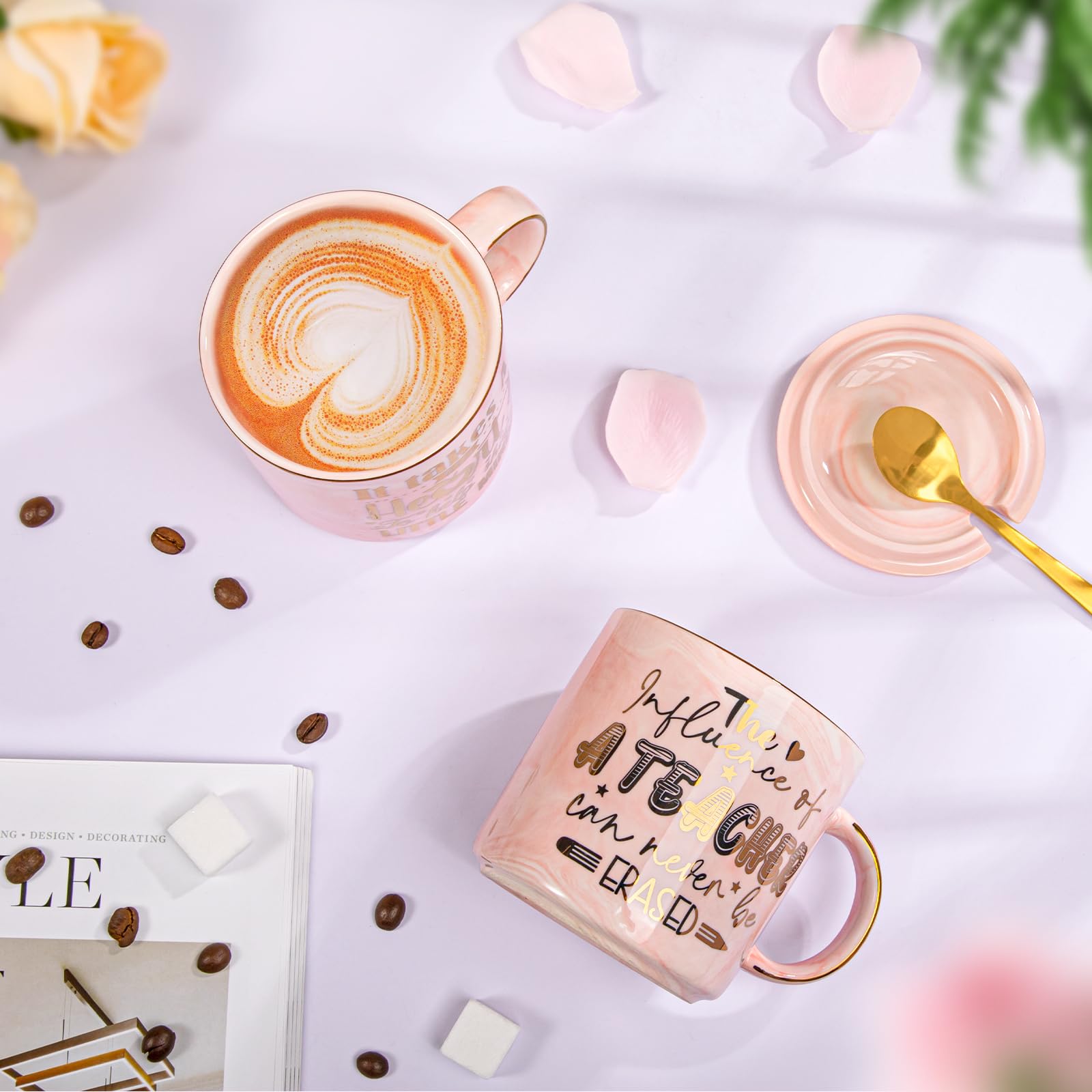 14oz Golden Pattern Marble Coffee Mug - Best Teacher Appreciation Gift for Women, Retirement, Birthday & End of Year Present - Perfect for Classroom Use, Office Decor or Home Tea Time
