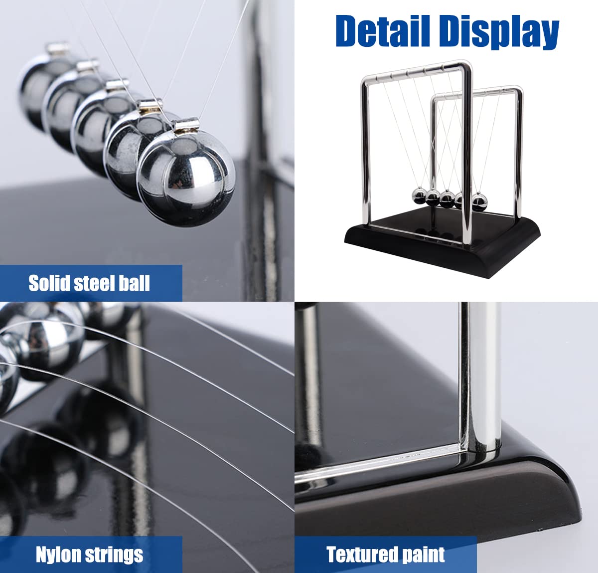 Newton's Cradle Balance Balls - Large Black Physics Pendulum Toy for Science Learning & Stress Relief | Kinetic Desk Decor for Office, Classroom & Home | Fun Educational STEM Gift for Kids & Adults