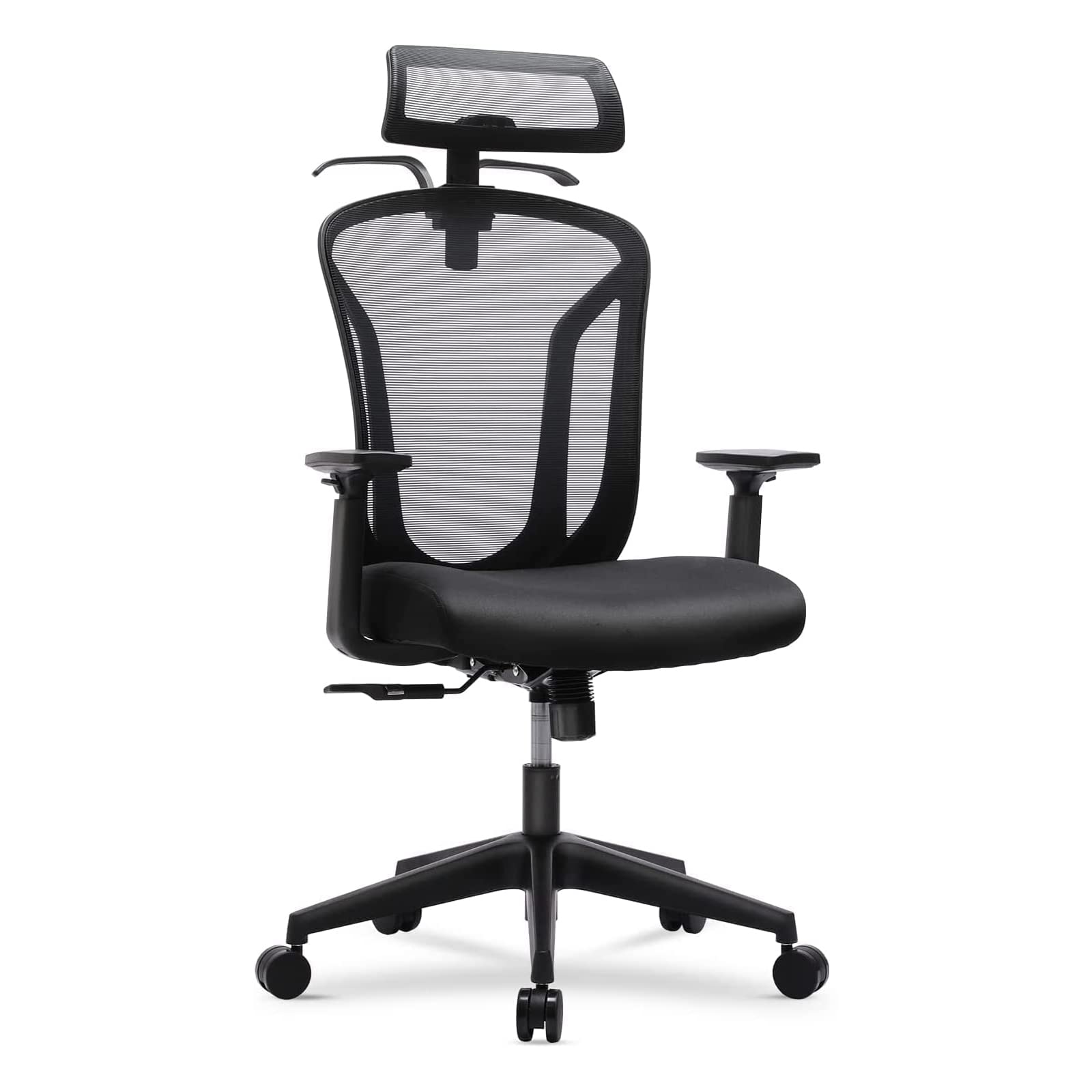 Ergonomic High Back Office Chair with Adjustable Headrest & Lumbar Support - Breathable Mesh Executive Desk Chair for Home & Office - Includes Soft Foam Seat Cushion & Hanger - Perfect for Long Work Hours & Gaming Sessions (Black)