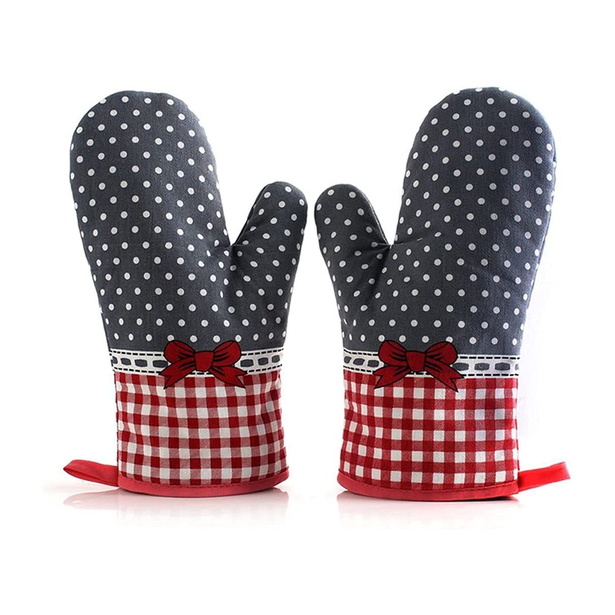 Heat Resistant Gloves for Kitchen & BBQ - Caczmarek Red Bow Oven Mitts with Thickened Printing, Microwave Safe - Perfect for Baking, Grilling, and Cooking