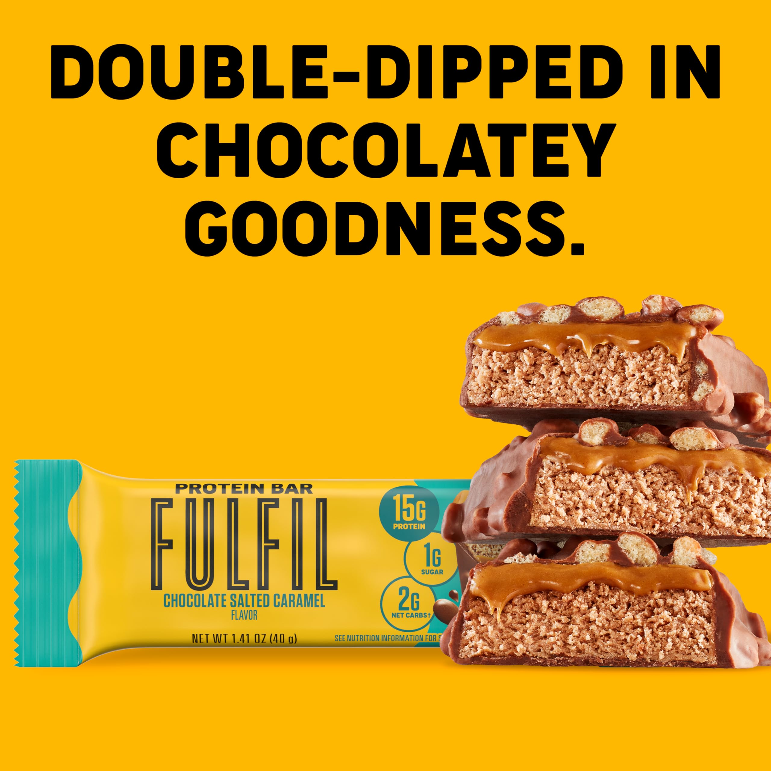 FULFIL High Protein Snack Bars - Chocolate Salted Caramel Flavor, 15g Protein per Bar, 12 Count Pack | Healthy On-the-Go Snacks for Workouts, Hiking & Weight Management