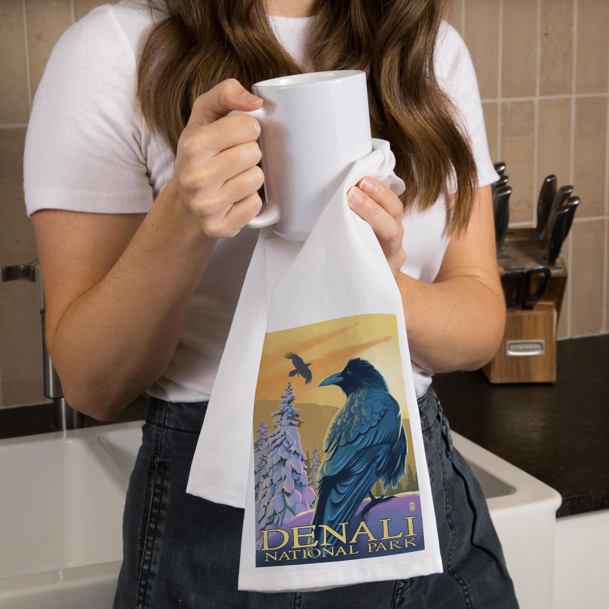 Lantern Press Denali National Park Ravens 100% Cotton Tea Towel - Decorative Hand Towel for Kitchen & Home Decor - Perfect for Dish Drying, Gift Giving & Cabin Decorations