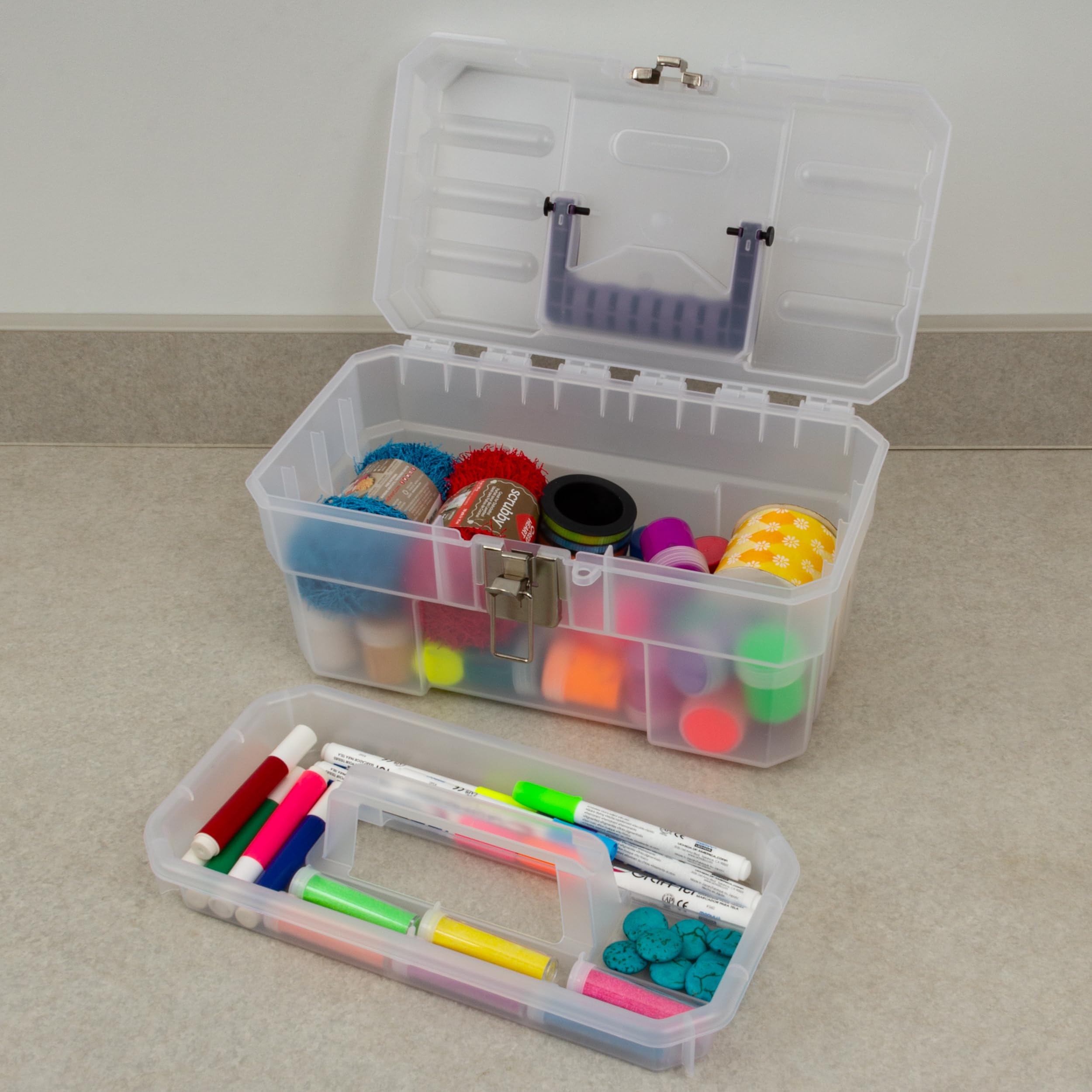 Akro-Mils 09514CFT ProBox 14-Inch Clear Plastic Storage Toolbox with Removable Tray - Organize Art Supplies, Craft Tools & Medical Equipment - 14