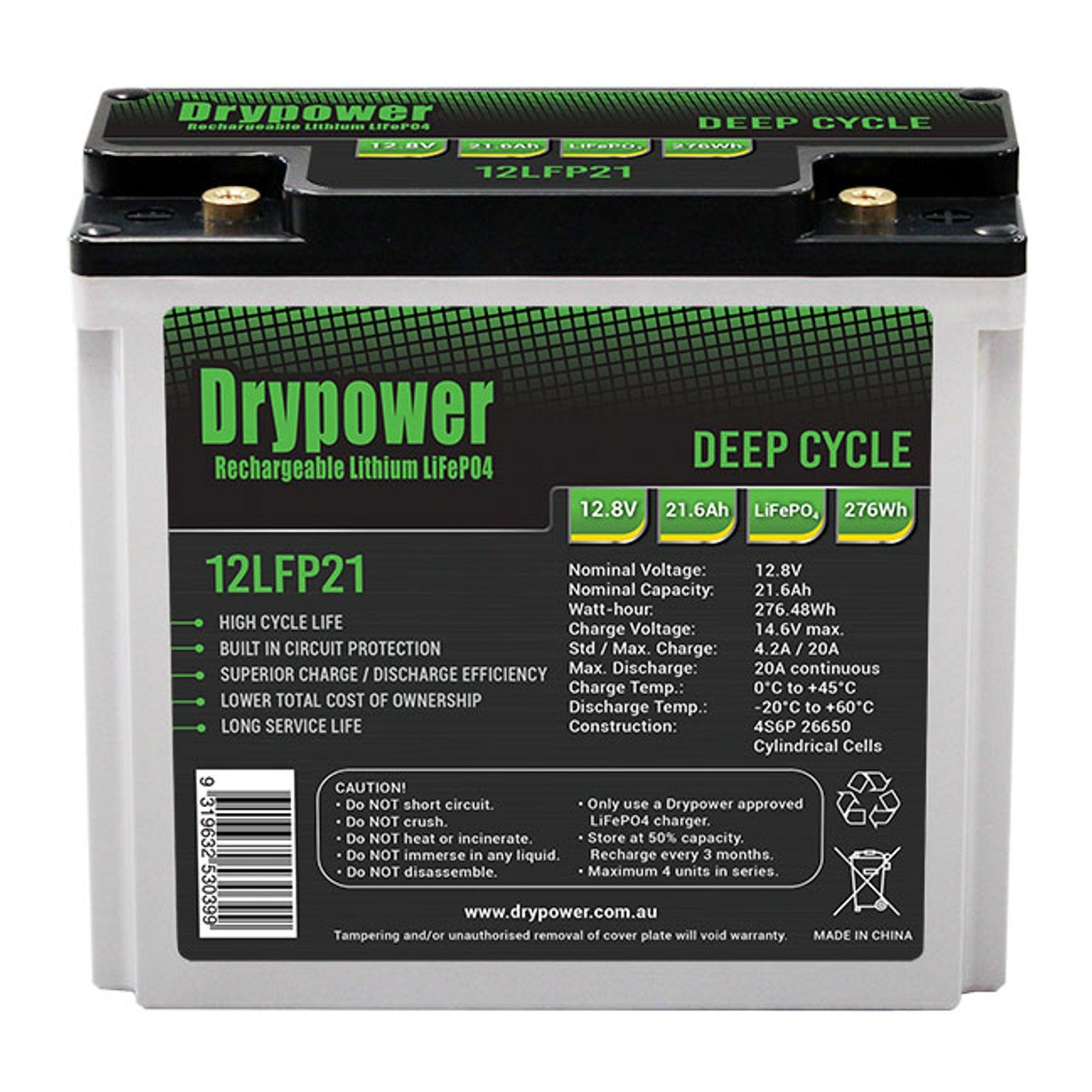 Drypower 12.8V 100Ah LiFePO4 Lithium Iron Phosphate Rechargeable Battery - Perfect for Solar Power Systems, RVs, Marine & Off-Grid Applications