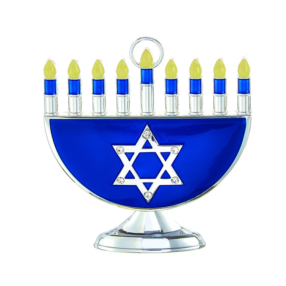 Silver Plated Menorah Ornament with Crystals - Hanukkah Decor