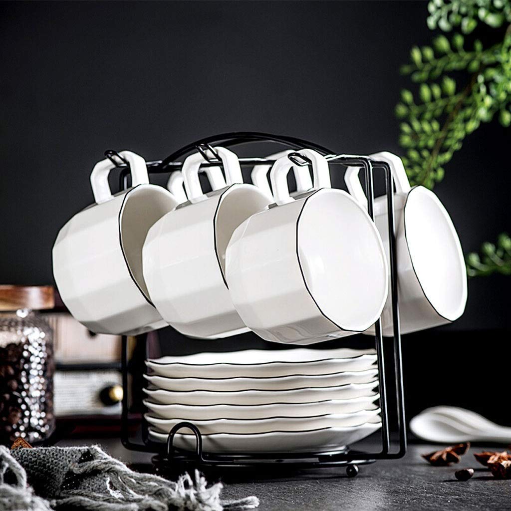 Premium Ceramic Coffee & Tea Cup Set with Saucers - 6-Piece Elegant Tea Party Set Includes Cups, Saucers, Teaspoons & Serving Stand - Perfect for Home, Cafe, Afternoon Tea & Special Occasions