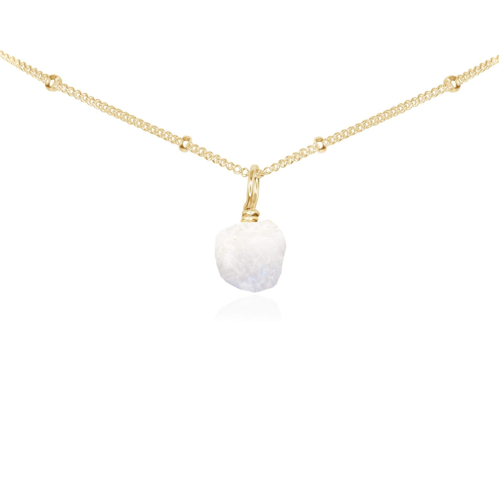 Natural Rainbow Moonstone Pendant Necklace - Tiny Rough Gemstone Choker for Boho Jewelry & Spiritual Healing