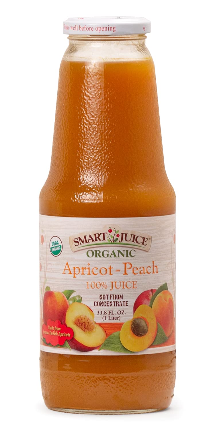 Organic Apricot Peach Juice - 100% Natural Smart Juice, 33.8 fl oz (1L) Bottle, Pack of 6 - Perfect for Healthy Breakfast, Kids Lunchbox & Refreshing Summer Drinks