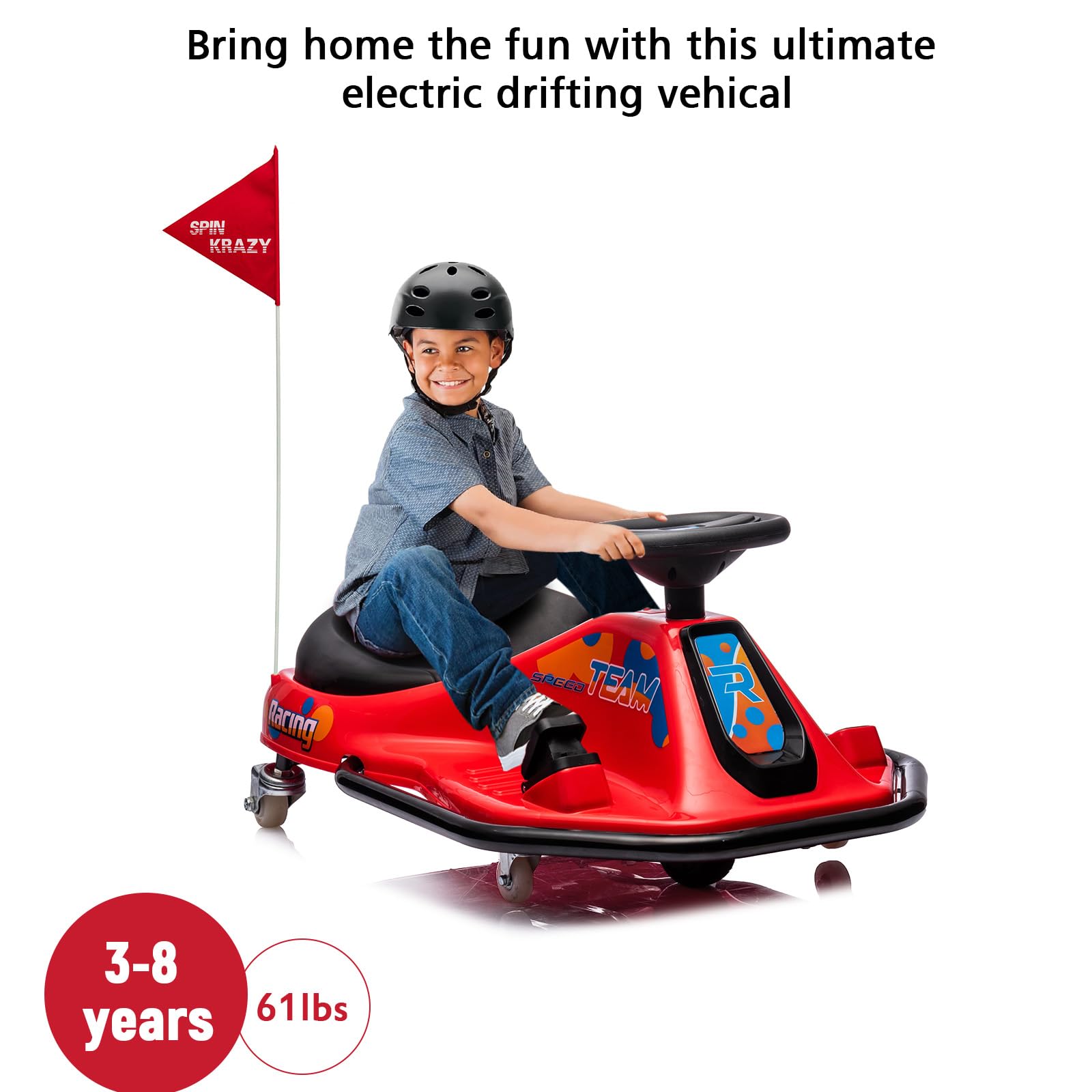 GARVEE 360° Rotating Electric Drift Go Kart for Kids - 24V Ride On Race Car with Adjustable Speed, LED Flashing Lights, Music & Flag - Perfect for Indoor/Outdoor Play, Birthday Gifts & Backyard Racing