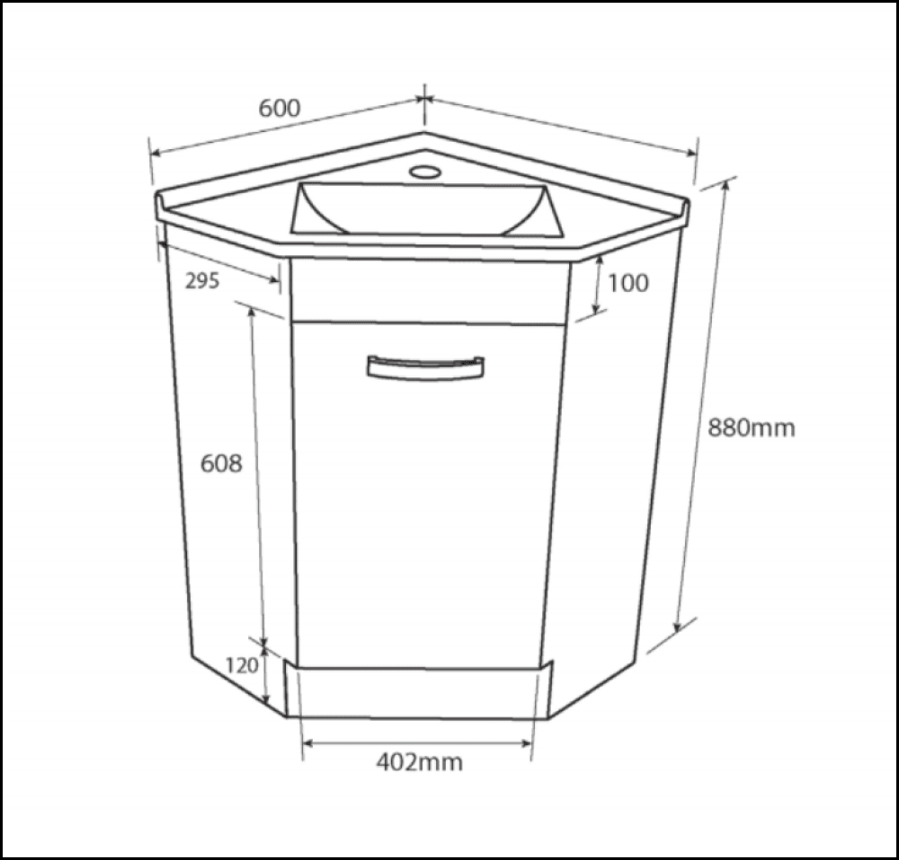 Fienza Corner 600 PC6060 White Vanity Unit with Sink - Modern Bathroom Vanity Set for Small Spaces, Perfect for Apartments and Powder Rooms