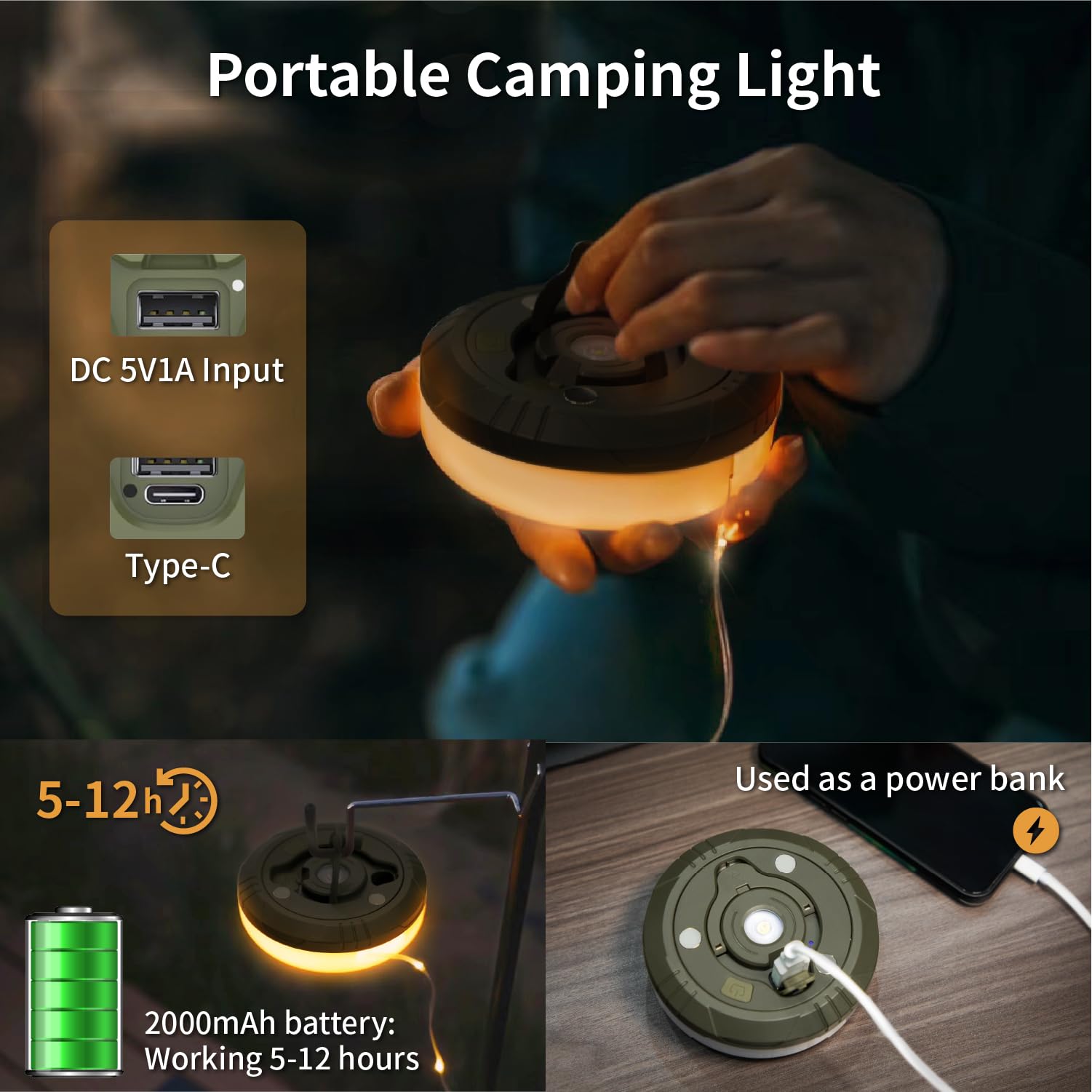 HAMLITE 3-in-1 Rechargeable Camping String Lights - 29.5Ft RGB Outdoor Fairy Lights with Multiple Modes & Brightness, USB Powered RV Awning Lights for Camping Tent, Camper, Yard, Patio, and Backyard Decor