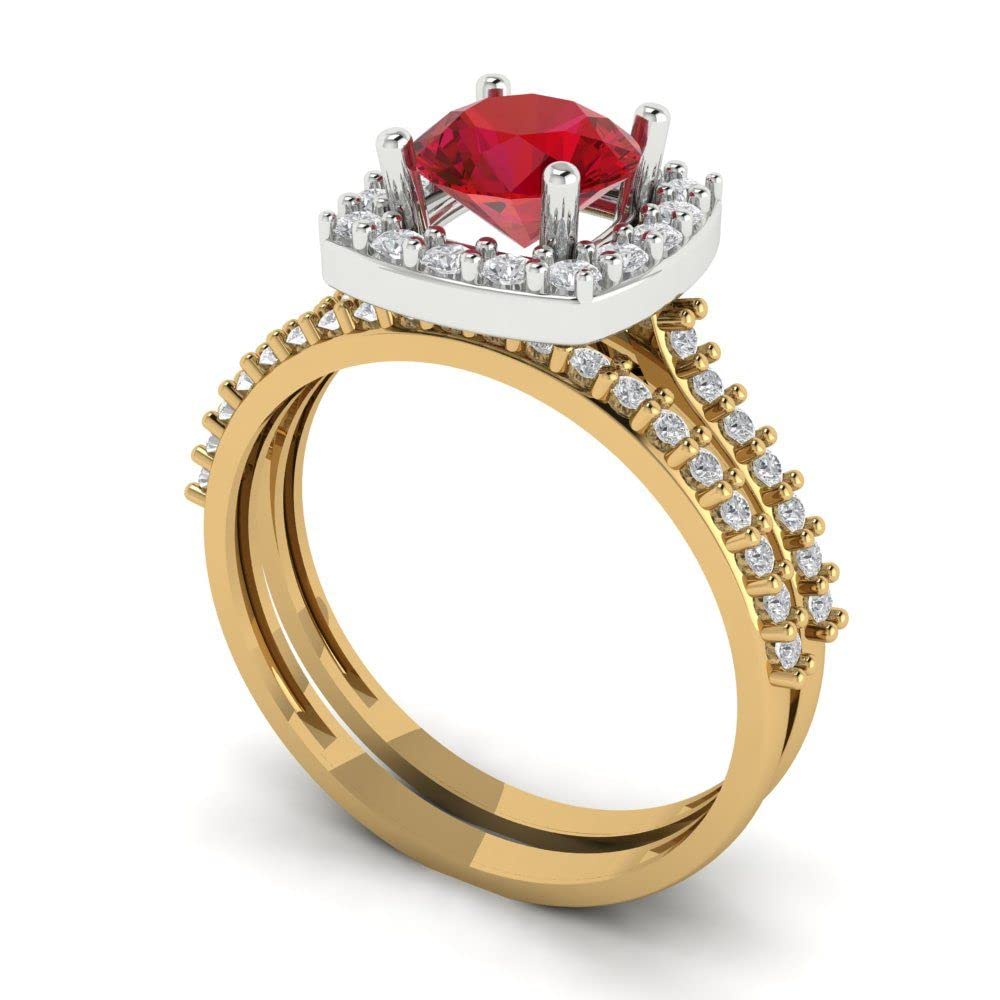 Clara Pucci 2 Carat Round Cut Halo Pink Tourmaline Engagement Ring Set in 14K Yellow & White Gold - Perfect for Proposals, Anniversaries & Bridal Jewelry