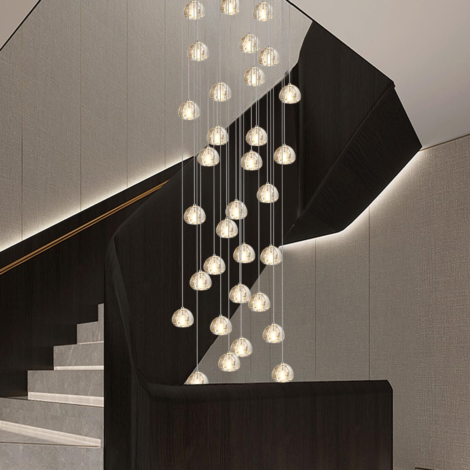 Modern Crystal Chandelier LED Pendant Light - 26-Light Square Raindrop Ceiling Fixture with Crystal Balls (19.7