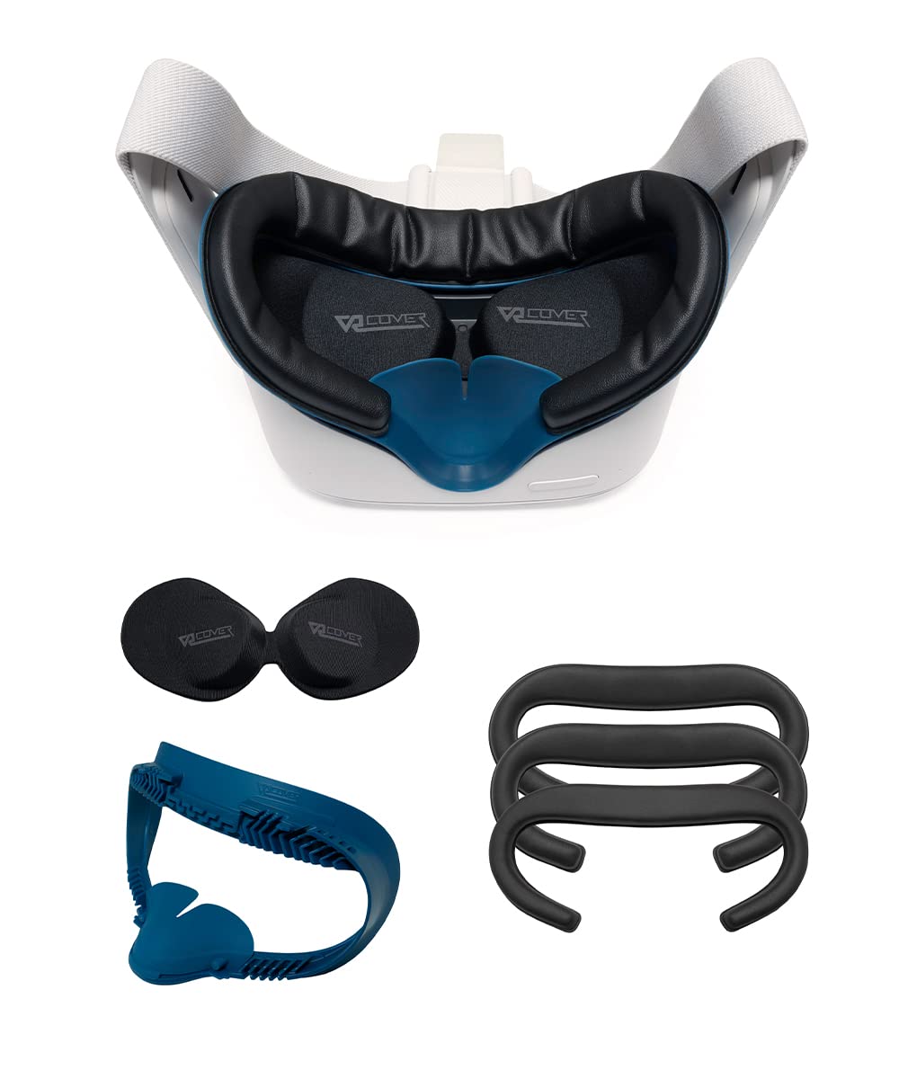 VR Cover Fitness Facial Interface & Foam Replacement Set for Oculus/Meta Quest 2 - Dark Blue & Black with Comfort Foam - Enhanced Comfort for VR Gaming, Workouts & Extended Play Sessions