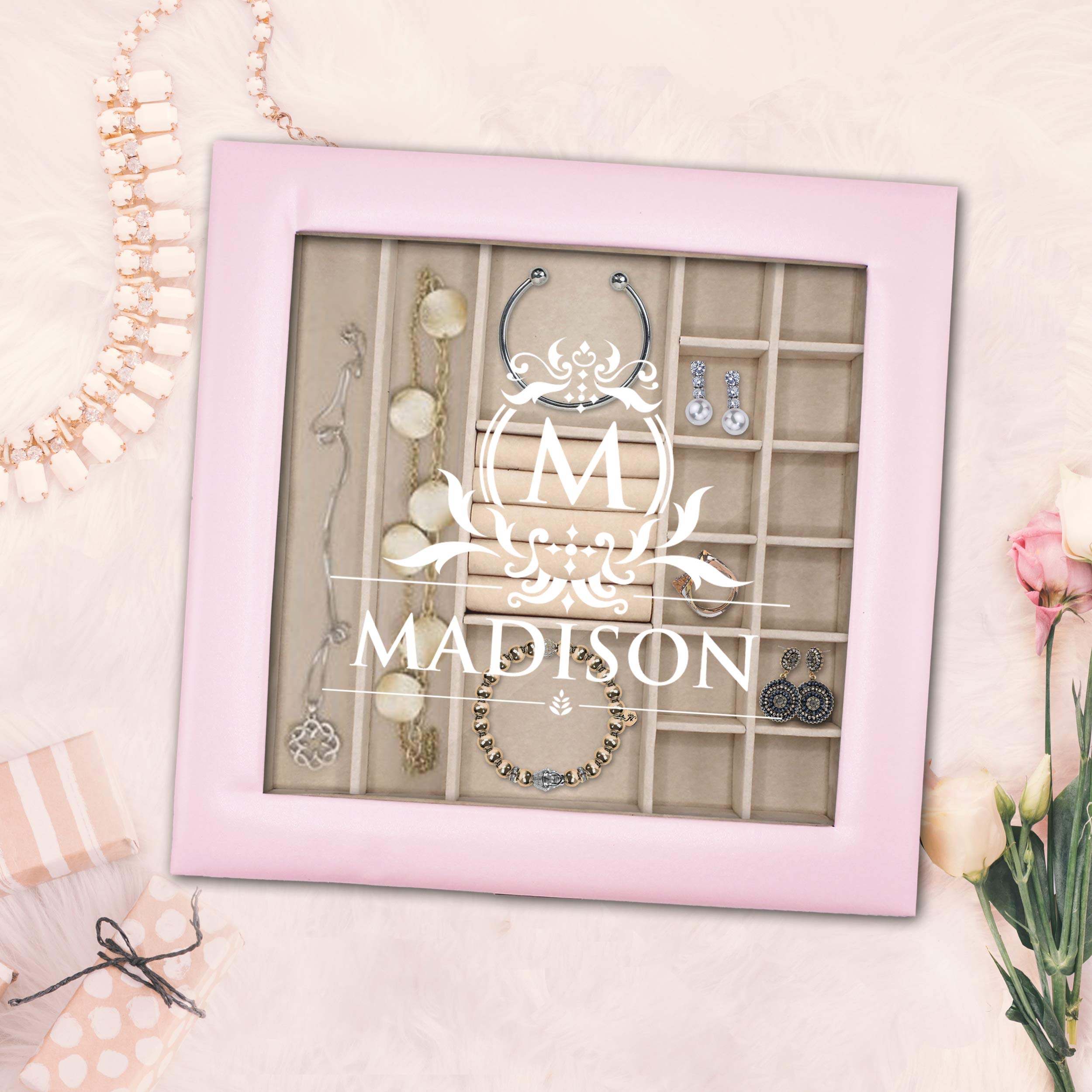 Personalized Jewelry Box with Removable Tray, Lock & Key, Glass Top - Custom Monogram Engraved Gift for Women (10.5