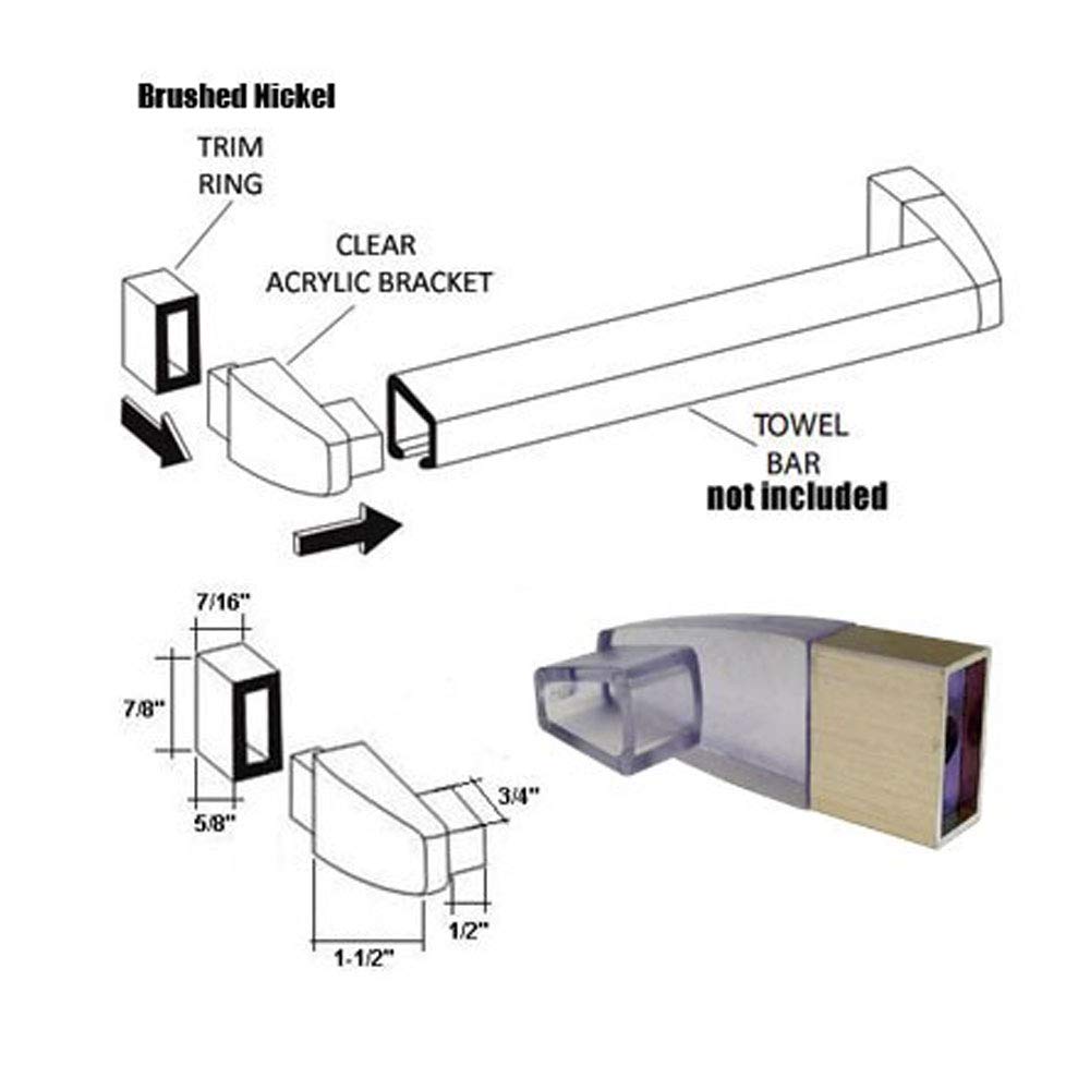 Gordon Glass Clear Acrylic Towel Bar Brackets - Brushed Nickel Finish - Modern Bathroom Hardware - Perfect for Bathroom, Kitchen & Spa Decor (Towel Bar Not Included)