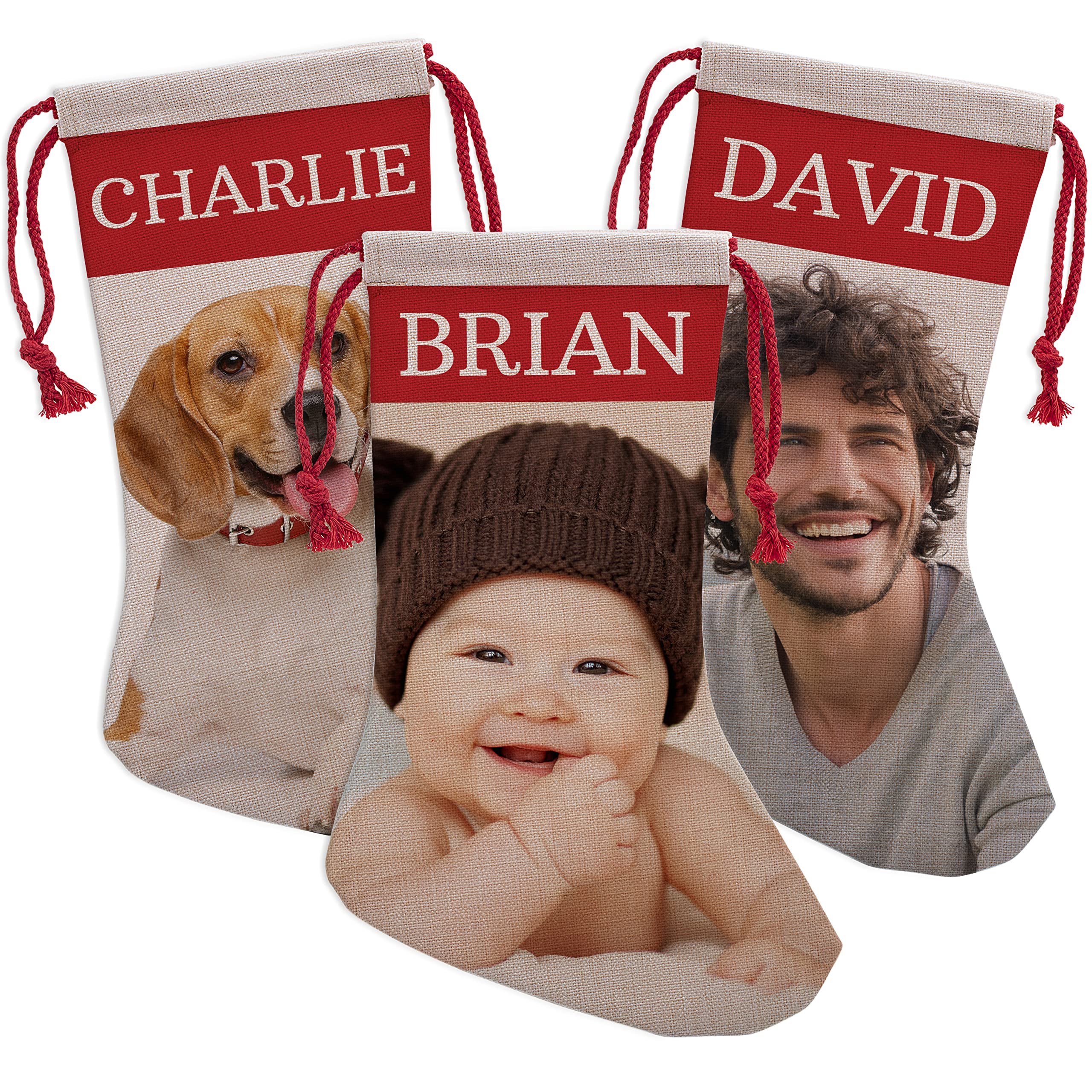 Personalized Christmas Stockings with Name & Photo - Custom 16 Inch Holiday Stocking Gifts for Family & Friends | Upload Any Picture | Funny Xmas Fireplace Decorations for Home, Office & Christmas Party Decor