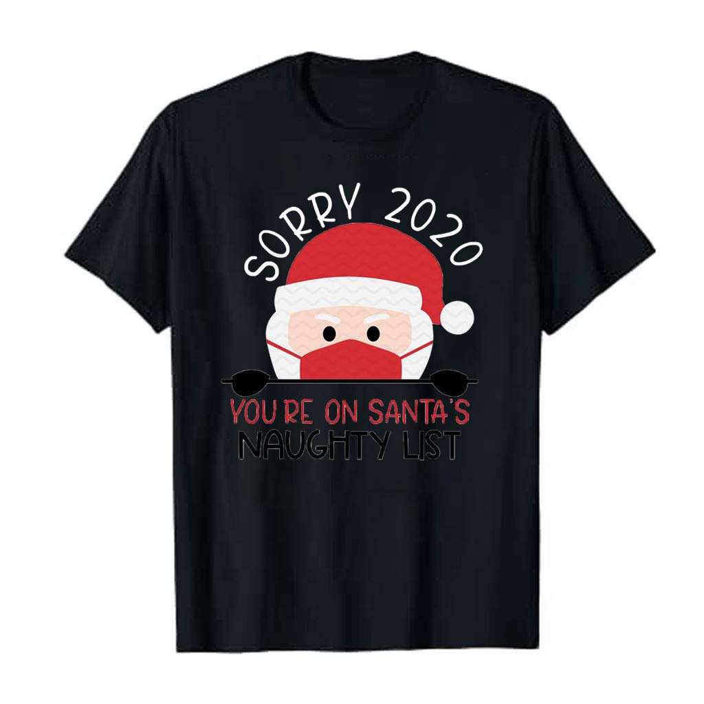 Women's Christmas Short Sleeve Casual T-Shirt with Santa & Snowflake Funny Print - Festive Holiday Party, Gift Exchange & Casual Wear