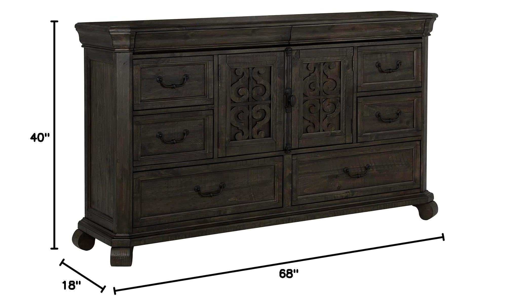 Magnussen Bellamy Traditional Peppercorn 8-Drawer Dresser - Solid Wood Bedroom Chest with Antique Bronze Hardware - Perfect for Master Bedroom, Guest Room & Nursery Storage Organization