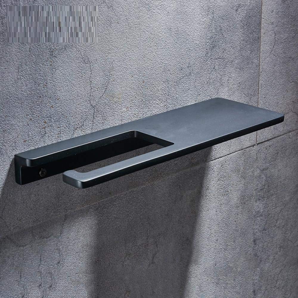 Black Aluminum Wall Mount Toilet Paper Holder with Shelf - Creative Bathroom Organizer for Napkins, Paper Towels & Mobile Phone Storage | Perfect for Small Bathrooms & Modern Home Decor